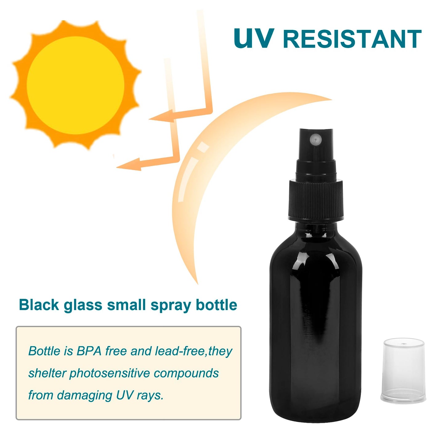 NOOEEISS Black Glass Small Spray Bottle 2 oz 24Packs,Fine Mist Sprayer Small Clear Bottles,Refillable Containers mini spray bottles for Cleaning Solutions and Skin Care (Black 24pcs)