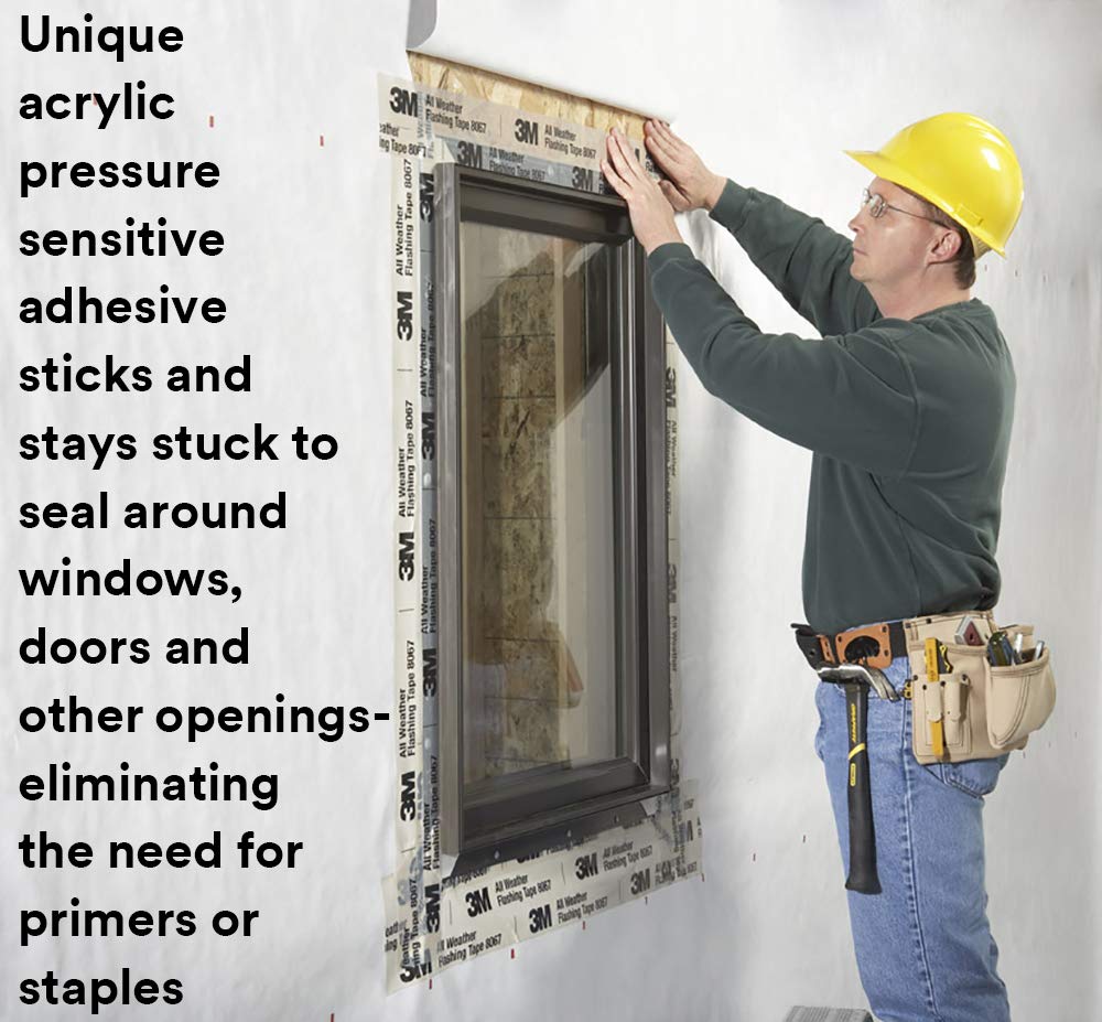 3M Flashing Tape 8067 – 6 in x 75 ft - Waterproof - Adhesive Backed - All Weather - Seal Doors, Windows, Openings in Wood Frame Construction
