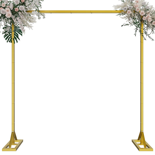 8.2FT Adjustable Backdrop Stand Kit - Square Wedding Arch & Balloon Arch for Photo Booth Background, Baby Shower, Birthday Party Decorations (Portable Frame) (Gold)