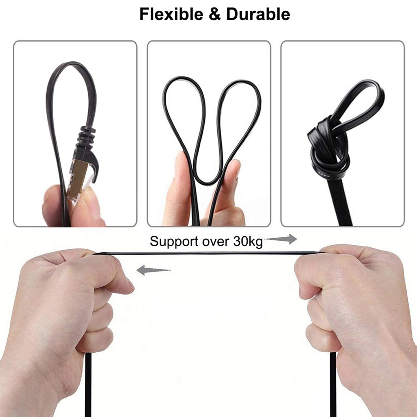 Cat 8 Ethernet Cable 75 FT, BUSOHE 40Gbps 2000MHz Cat8 High Speed Flat Internet Network Patch Cord, SFTP Shielded LAN Wire with Gold Plated RJ45 Connector, with Clips, for Outdoor Indoor- 75FT Black