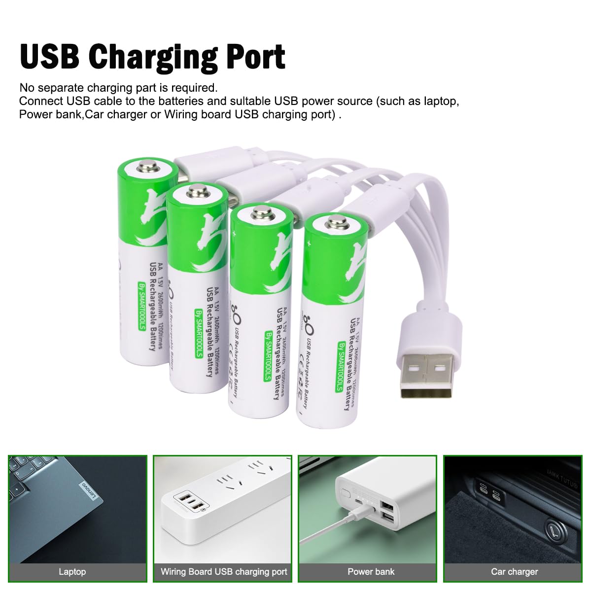 USB AA Lithium-ion Rechargeable Batteries, 1.5V 2600mWh Capacity, Fast 1.5h Charging, 1200 Cycle Life, Type-C Cable Included, 8-Pack