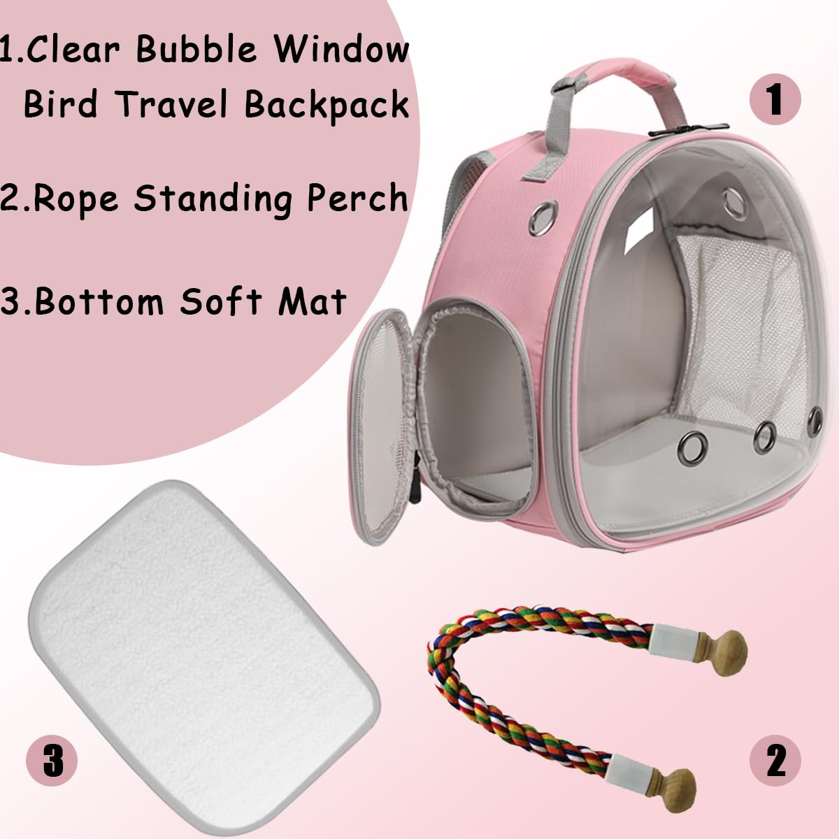 Small Bird Travel Backpack Carrier Cage, Backpack to Transport Backpack Carrier with Metal Tray Stand Perch for Parakeet Cockatiel Budgies Vet Carry Book Bag Green