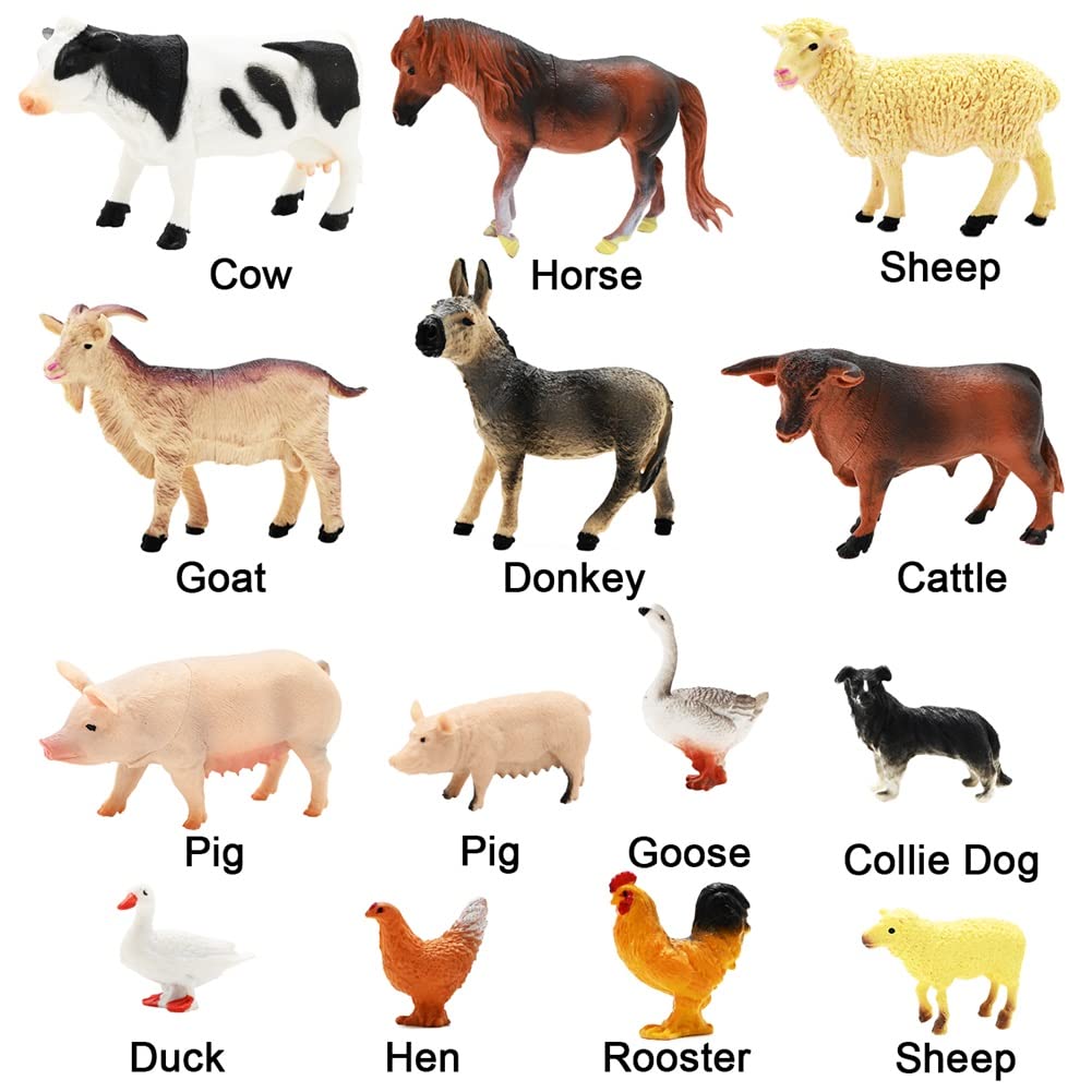 3 Pack Farm Toy Tractor with 40pcs Plastic Farm Animals Figurines and Fence Farm Playset, Farm Figures Farmer Vehicle Toy Truck with Trailer for Kids Boys Girls Toddlers