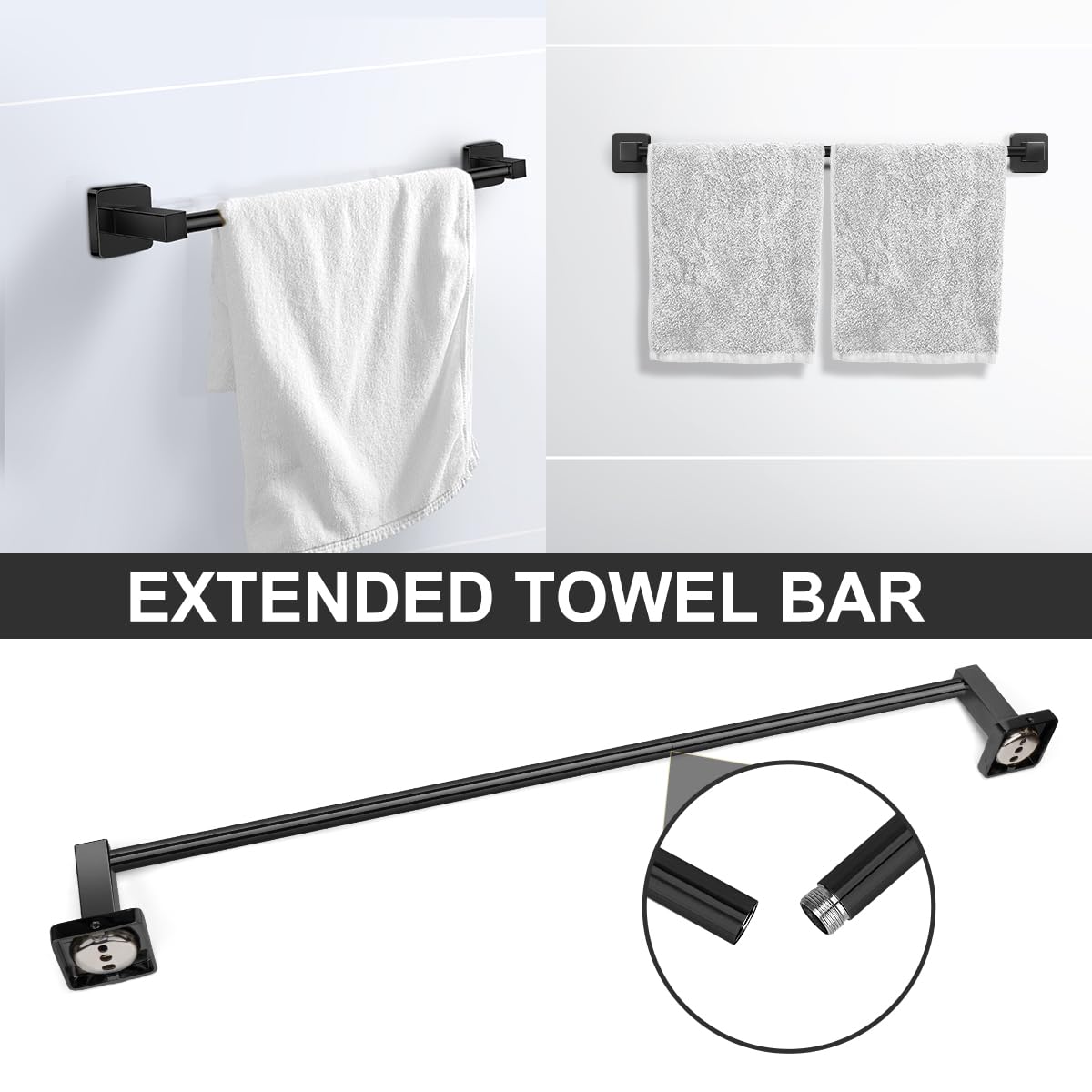 DEGULAS Bathroom Hardware Set 4 Pieces, Matte Black Towel Bar Set, Includes 24In Towel Bar, Towel Ring, Robe Towel Hooks,Toilet Paper Holder, Bathroom Towel Rack Set