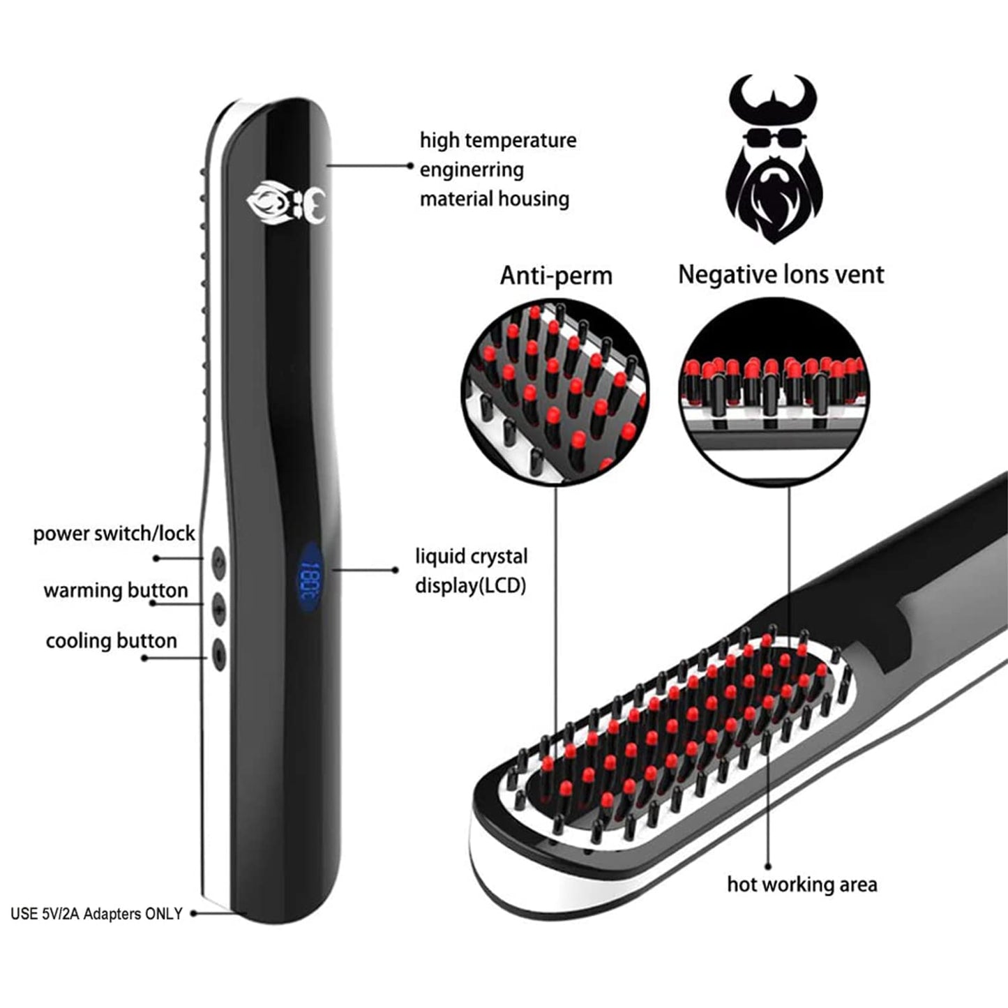 Beard Straightener Beard Straightening Comb with Cordless/Mini Sized/Auto Shut Off for Traveling Home Dating