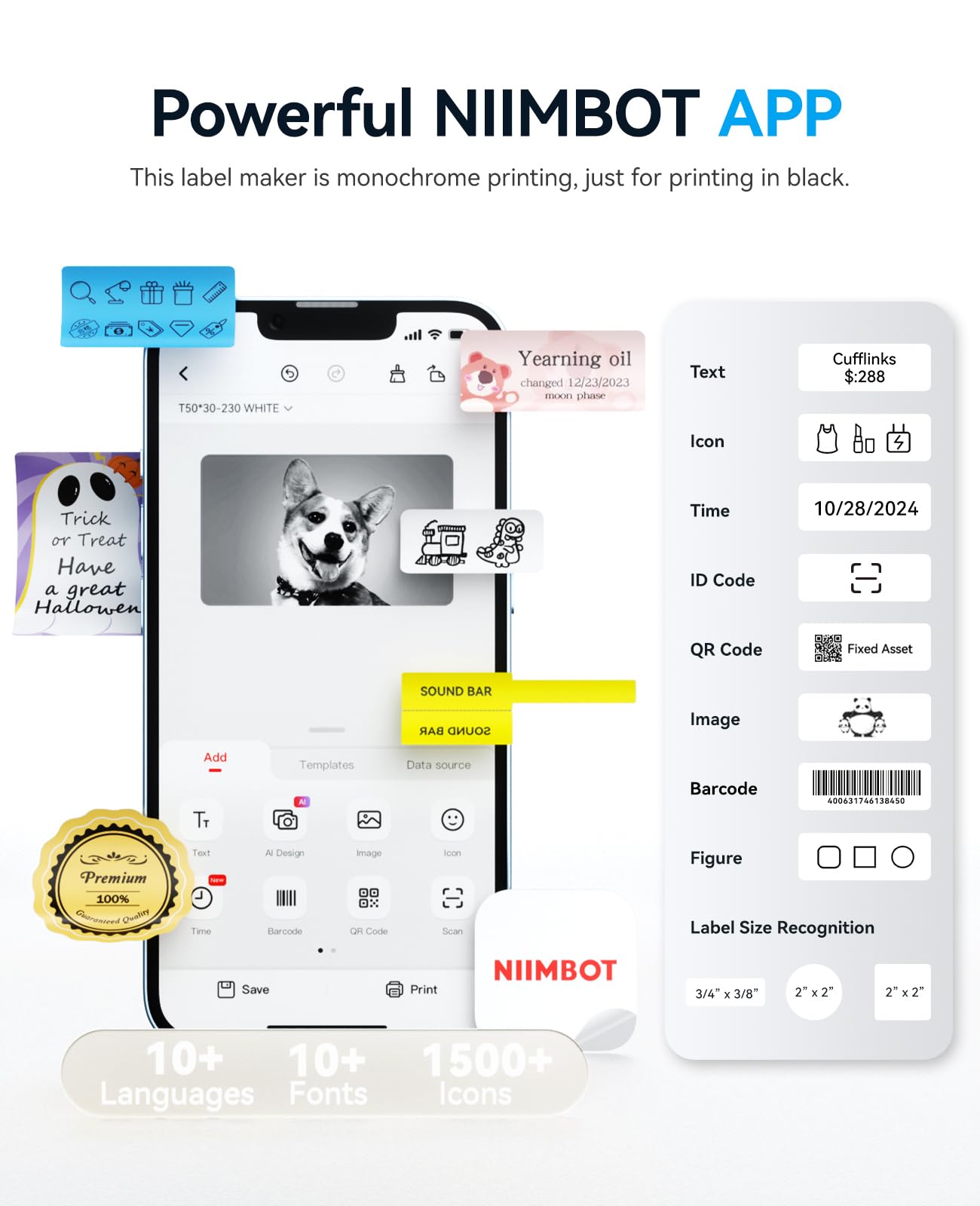 NIIMBOT B1 Label Maker Machine with Tape, Portable Thermal Bluetooth Printer for 2'' Stickers, Mini Barcode Labeler for Home School& Small Business