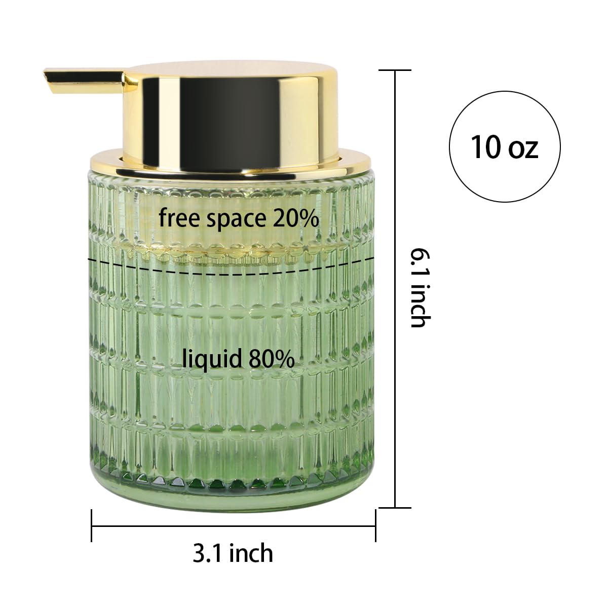 Tonxus Foaming Soap Dispenser,10 Oz Glass Foam Hand Soap Dispenser for Bathroom and Kitchen,Refillable Foaming Pump Bottle with Large Pump,Modern Striped Dish Soap Foam Dispenser (2, Green)