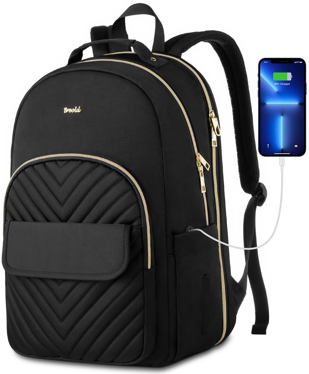 Black Backpack Women for 17.3" Laptop,School Bookbag for Teen Girls,Backpack for College Business Middle School,Mochila para Mujer Niña