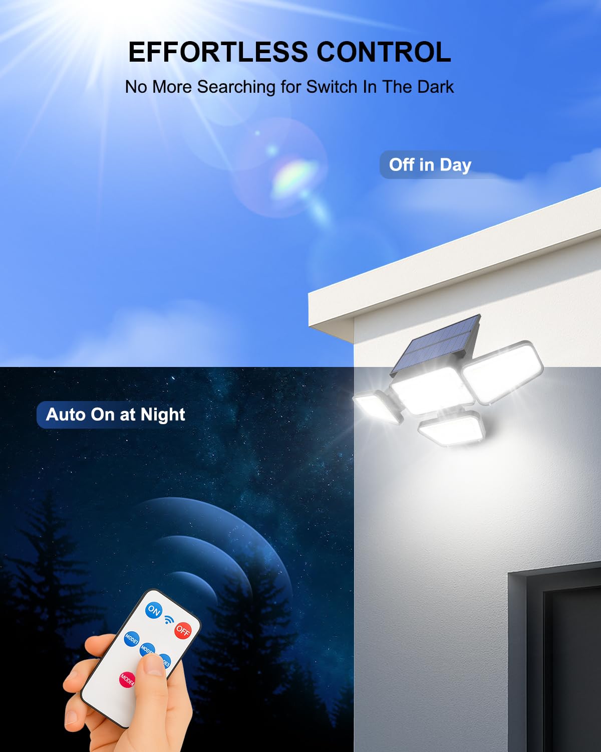 Solar Motion Sensor Light Outdoor, 270LED 4Modes 2000LM Solar Flood Lights Outdoor with Remote Control and Upgraded Panel, Adjustable 4Head Security Light for Yard, Garage 2Pack