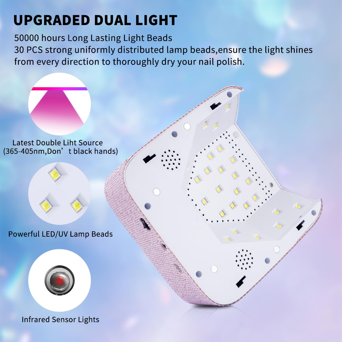 Ayshone Cordless UV LED Nail Lamp,72W Rechargeable Nail Dryer Gel Polish Light with Large LCD Display,Rechargeable Nail Curing Lamp for Salon & Home (Pearl Pink)