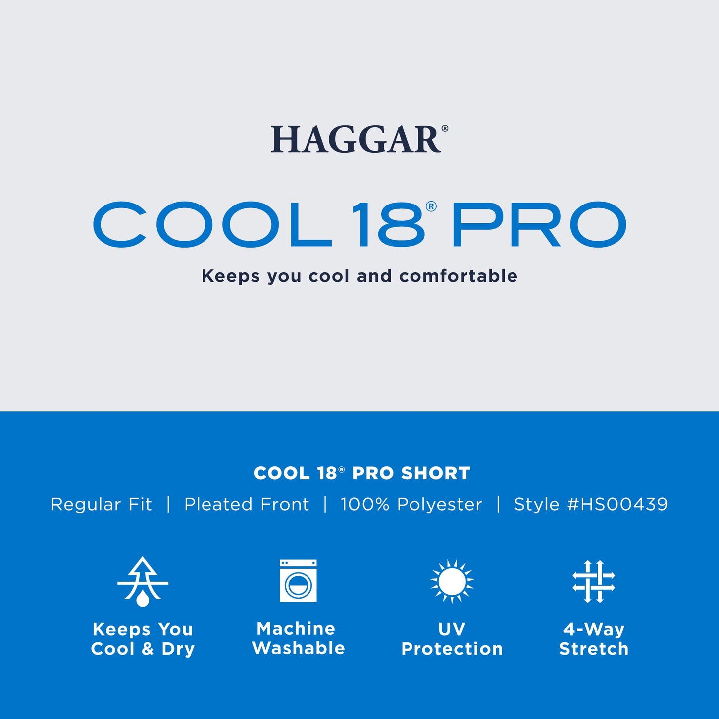 Haggar Men's Cool 18 Pro Short - Pleated, Grey, 36
