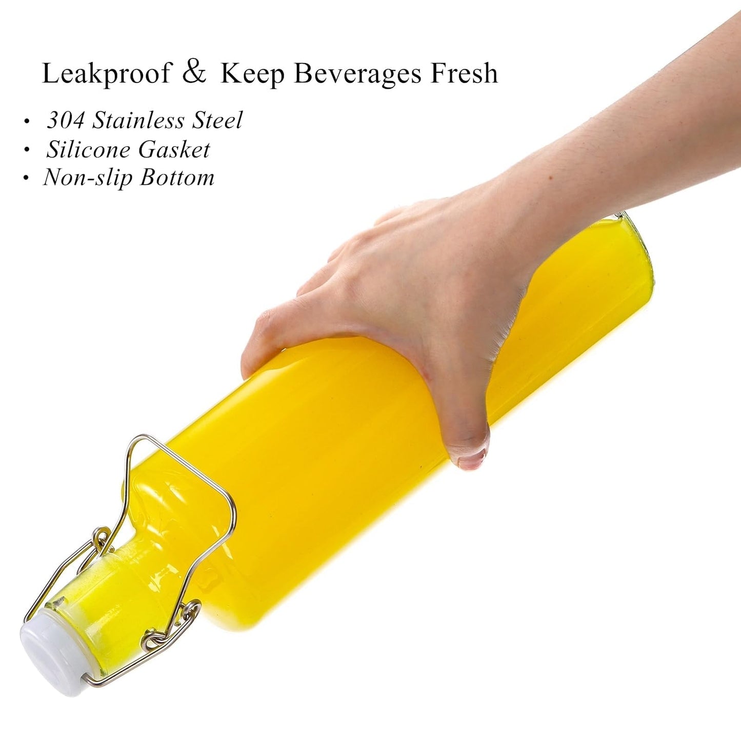 Cididu 4 Pack 33Oz Flip Top Bottles, 1L Airtight Swing Top Glass Bottle with Handle for Beer, Home Brewing, Kombucha, Juice, Carbonated Drink, Vinegar, Oil, Mead, Leakproof, Dishwasher Safe
