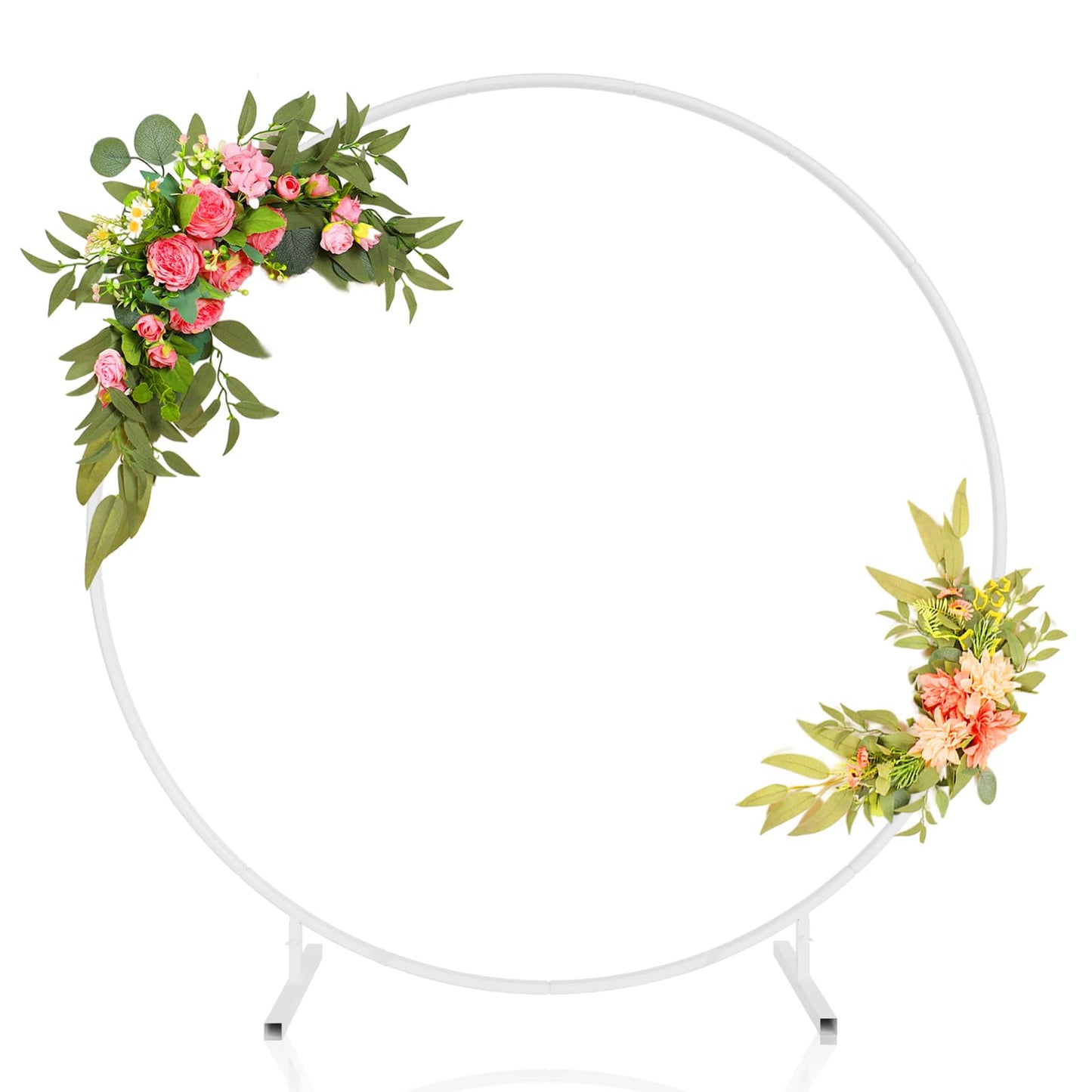 Xeapoms 7.2ft Round Backdrop Stand, Stable Balloon Arch Stand, Metal Wedding Arch Backdrop Stand Circle Backdrop Stand Frame for Wedding, Birthday Party, Baby Shower Decoration (White)