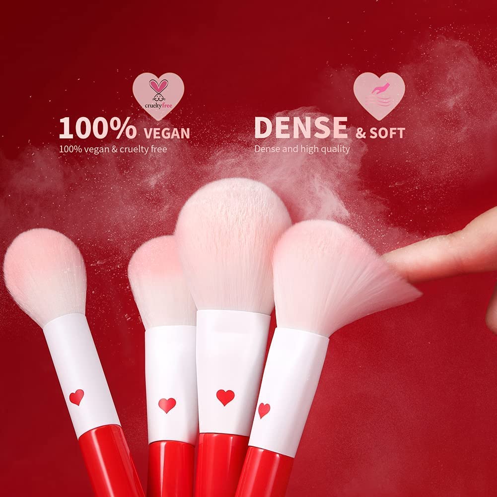 Docolor Makeup Brushes 32Pcs Professional Makeup Brush Set Premium Gifts for Lover Kabuki Foundation Blending Face Powder Blush Contour Eye Shadows Eyebrow Eyeliner Make Up Brushes Tools Kit Rose Red