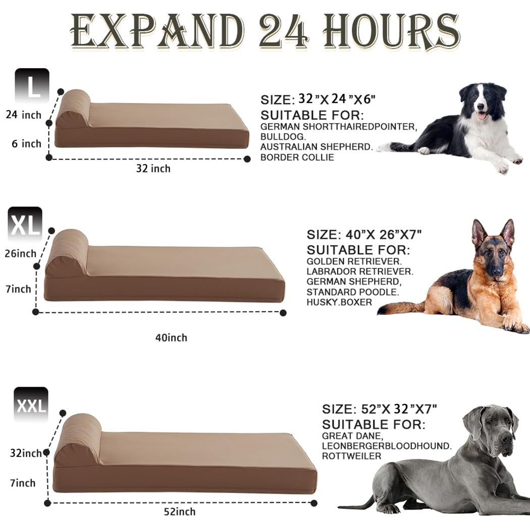 MixPet Dog Beds Orthopedic Faux Leather Medium Dog Bed Waterproof Bolster 32 * 24 in