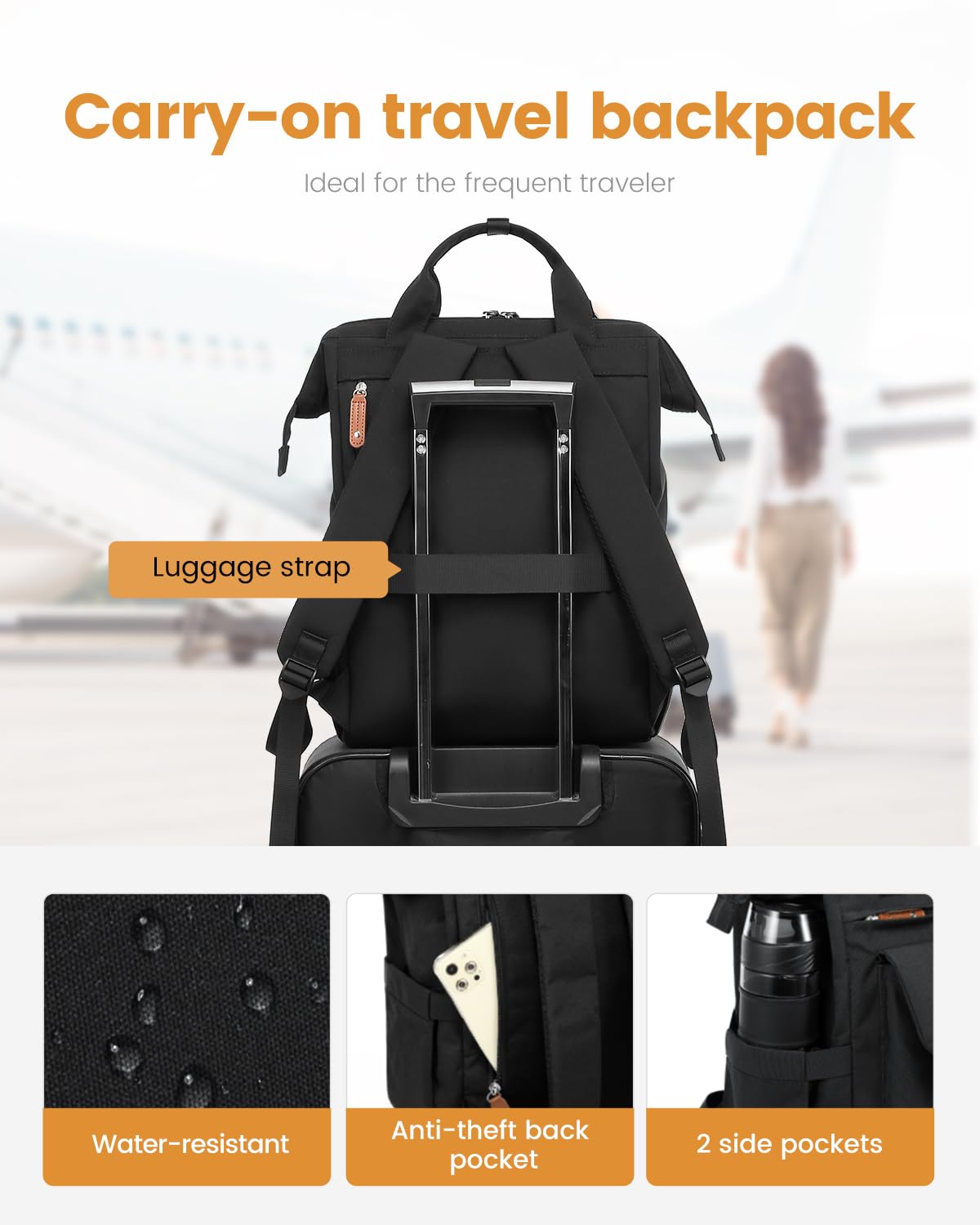LOVEVOOK Laptop Backpack for Women Work Travel Backpack Purse Commuter Business Computer Bag Teacher Doctor Nurse Bags, College Backpack Daypack with USB Charging Port, 15.6 Inch, Black-brown