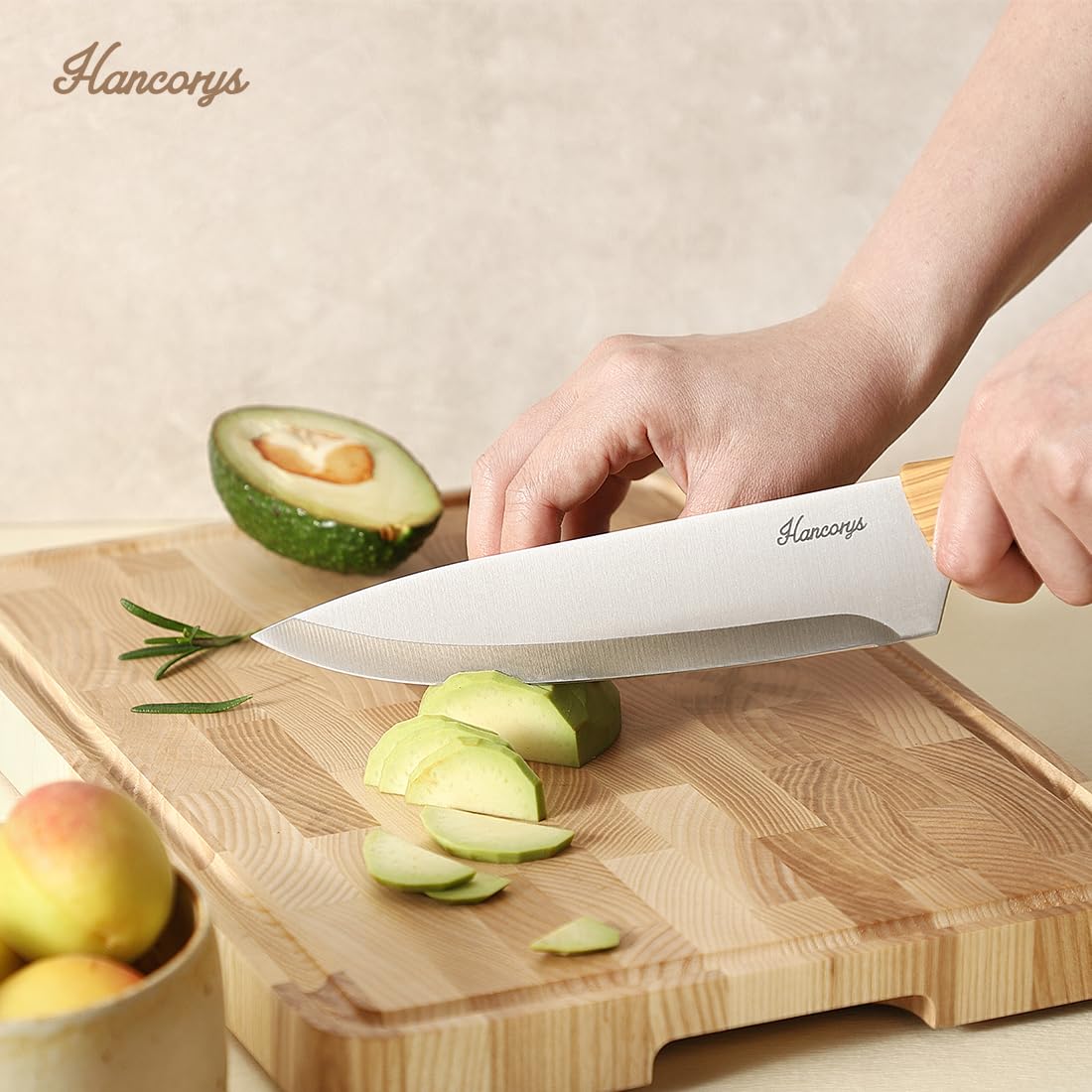 Hancorys Knife Set, 14 Pieces Kitchen Knives Set with Block and Gift Sharpener, High Carbon Stainless Steel and Ergonomic Handle Knife Block Set