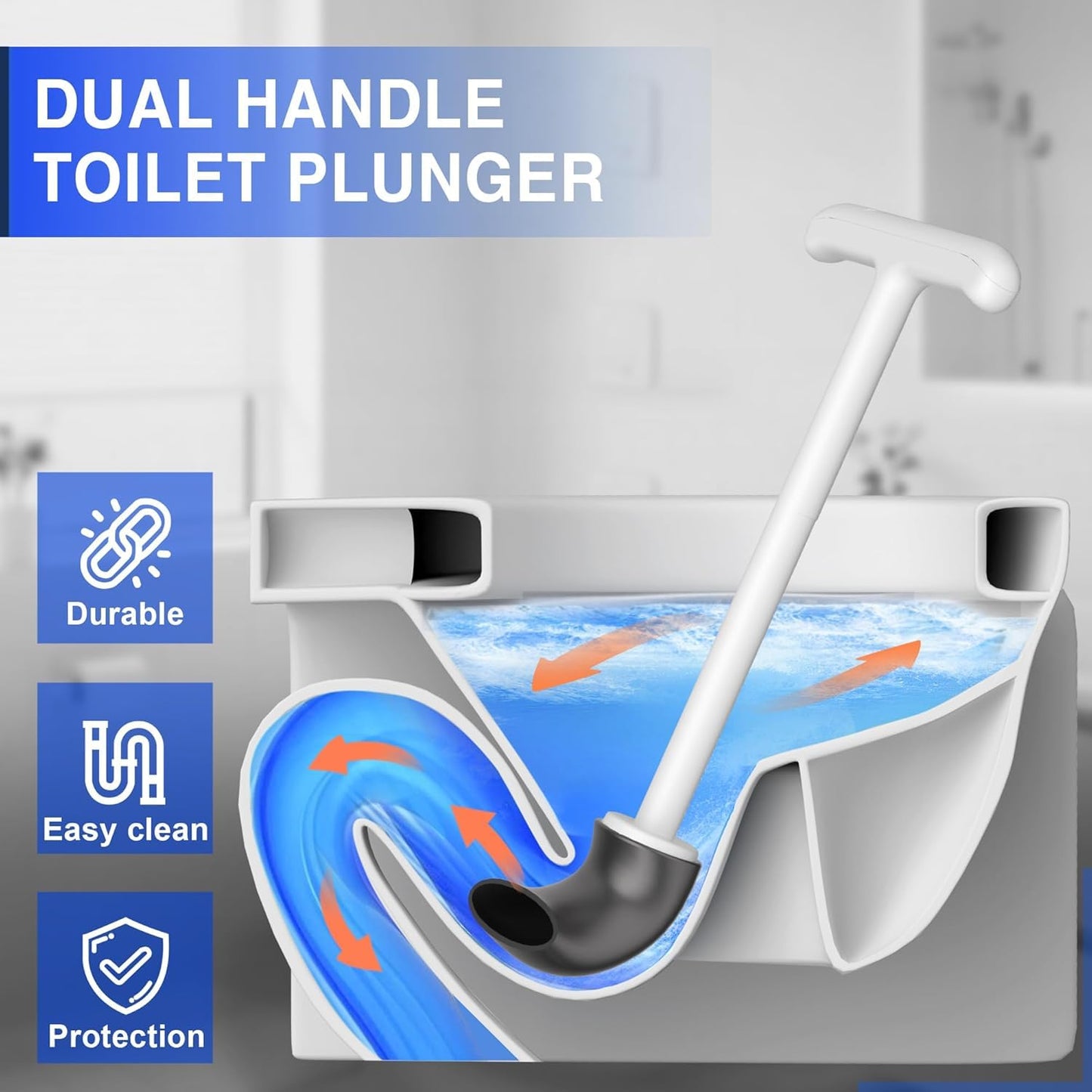3 in 1 Toilet Brush and Plunger Set，Extended Handle Plunger,Heavy Duty Toilet Bowl Brush and Holder Hidden Toilet Plunger and Brush Set,Bathroom Cleaning Supplies (White)