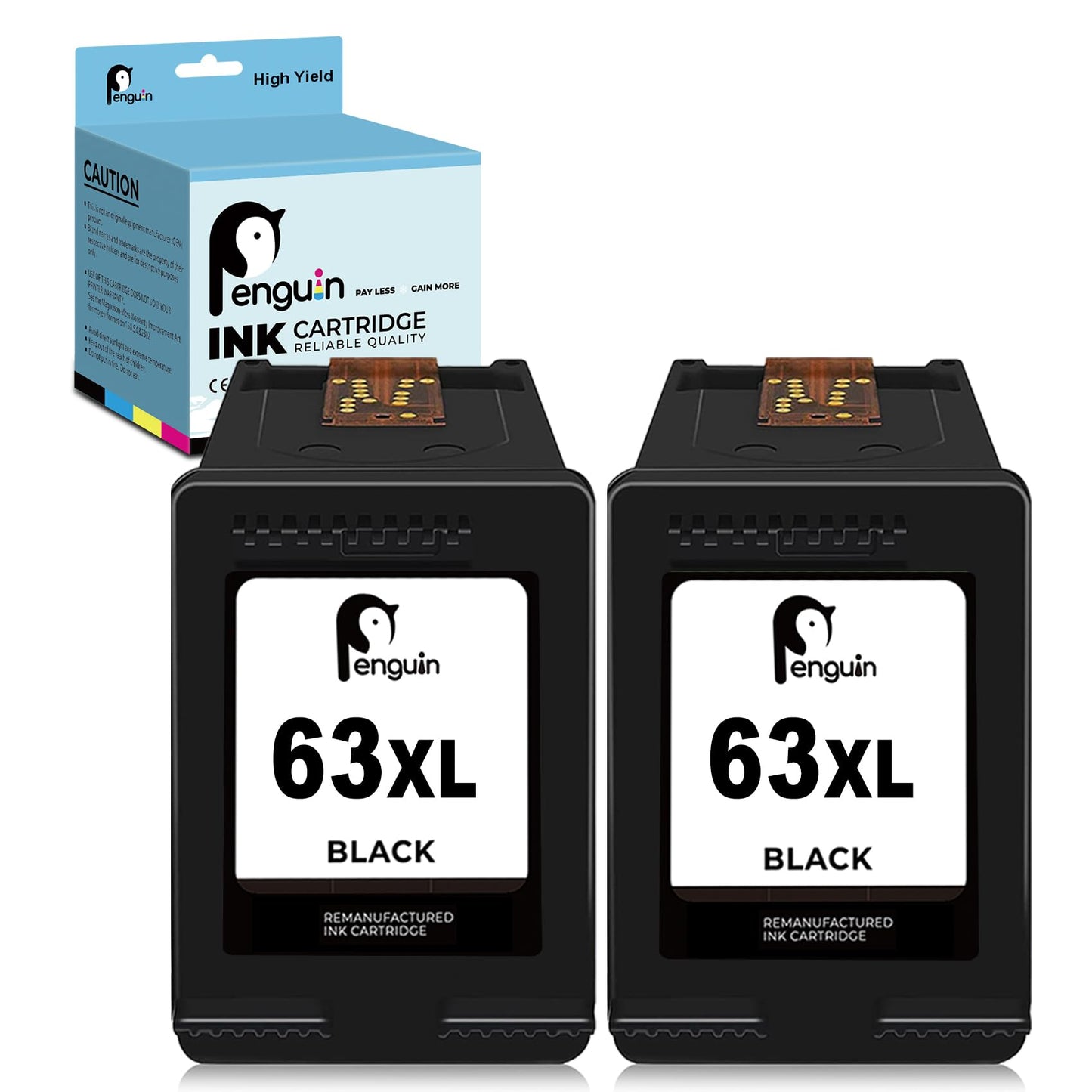 Penguin Remanufactured Printer Ink Cartridge Replacement for HP 63XL,63 XL Used for Hp Deskjet 1110 1111 2130 3636 Envy 4510 4517 4528 Officejet 3830 4650 4658 5252 5222 5264 (2 Black) Combo Pack
