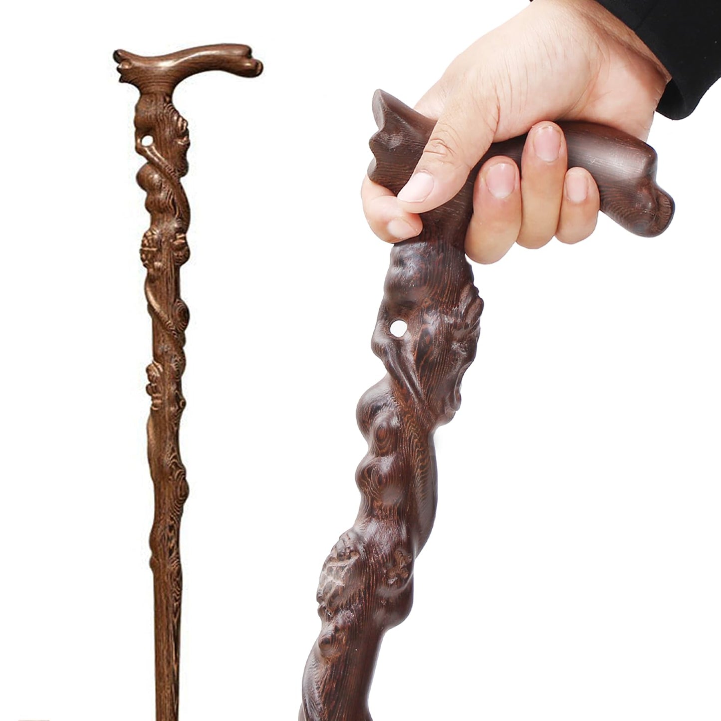 Root Carving Canes,Handmade Wooden Walking Canes for Men Women,Heavy Duty Up to 500 Pounds,Exquisite Natural Wood Carved Walking Ergonomic Stick