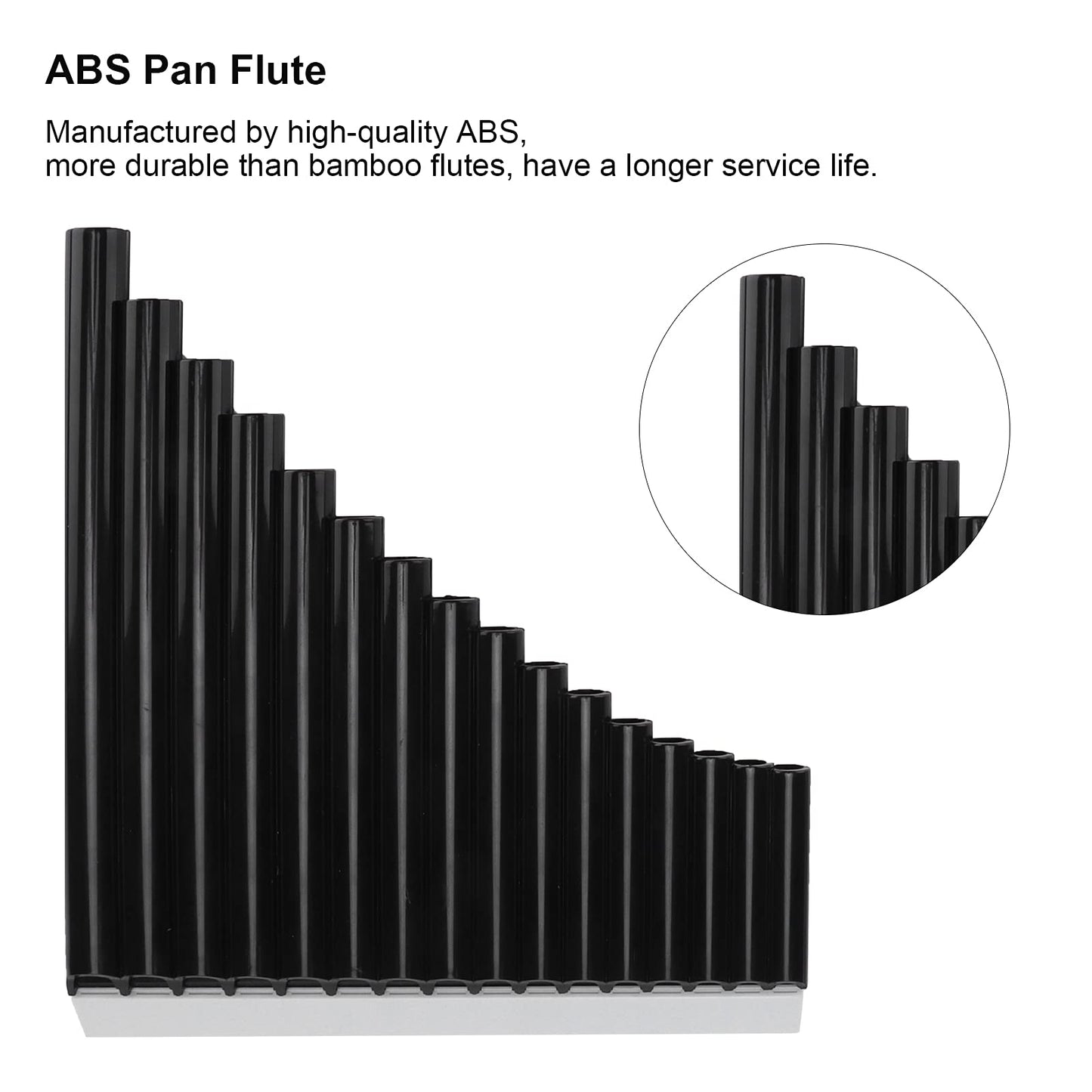 Pan Flute 16 Pipes C Key ABS for Beginners Kids Adults Students Teachers with Carry Bag and Manual (Black)