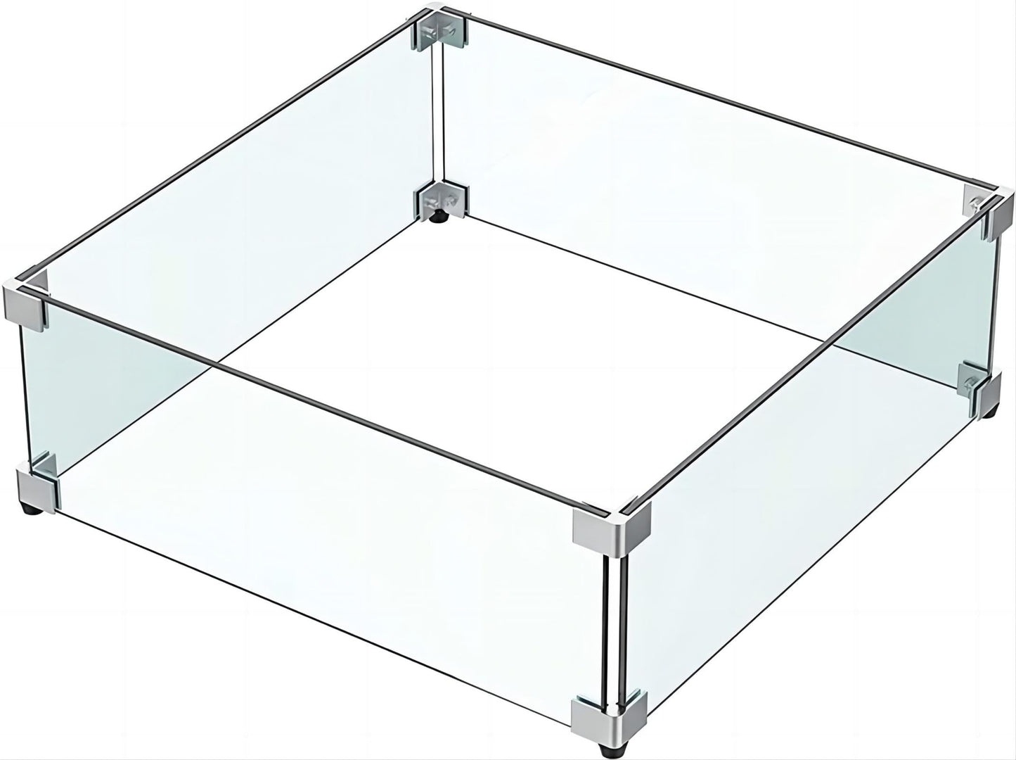 MESIDA 15"x15"x6" Fire Pit Glass Wind Guard, Tempered Glass Firepit Table Shield, Thick and Sturdy, with Hard Aluminum Corner Bracket