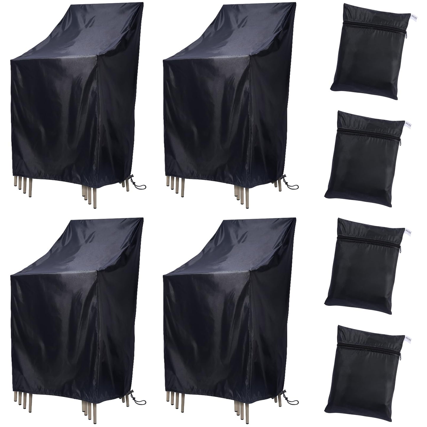 Stackable Patio Chair Covers, 210D Outdoor Chair Covers Waterproof for Stacked Chairs, Lawn Chair Covers Waterproof Outdoor Fits for 4-6 Outdoor Stacking Chairs (Black, 25"L x 25"W x 47"H (4PCS))