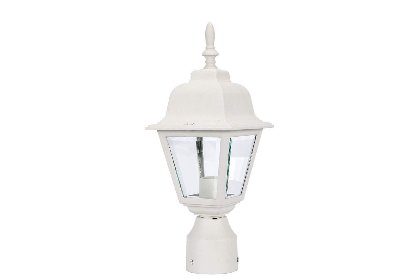 LIT-PaTH Outdoor Post Lighting Fixture Pole Lantern, E26 Medium Base Max 60W, Aluminum Housing Plus Clear Glass, Bulb Not Included, Matte White Finish, 1-Pack