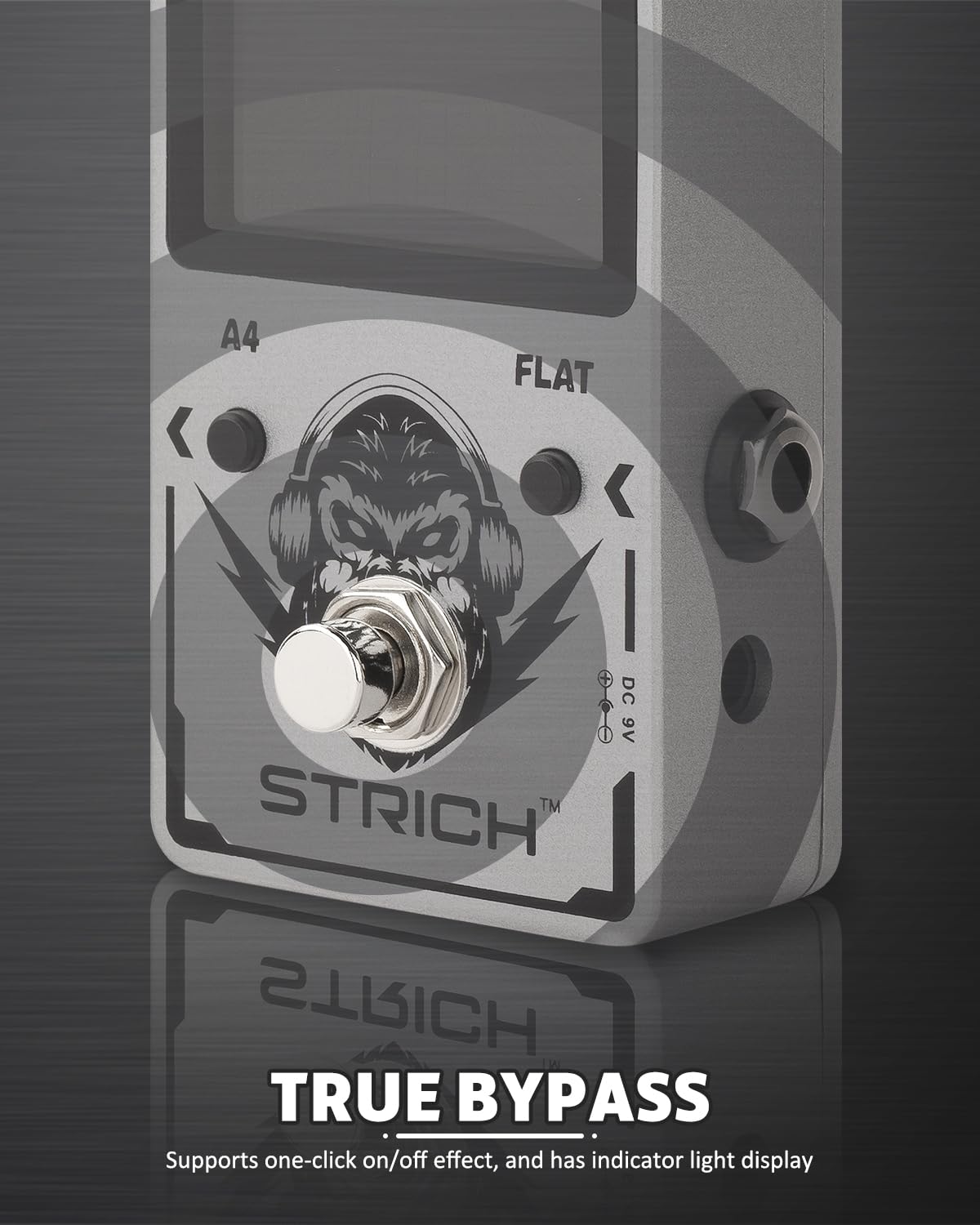 STRICH Guitar Tuner Pedal with Large Color Screen, Precision Chromatic Drop Tuning, 430-450Hz A4 for Electric Guitar, True Bypass, Silver