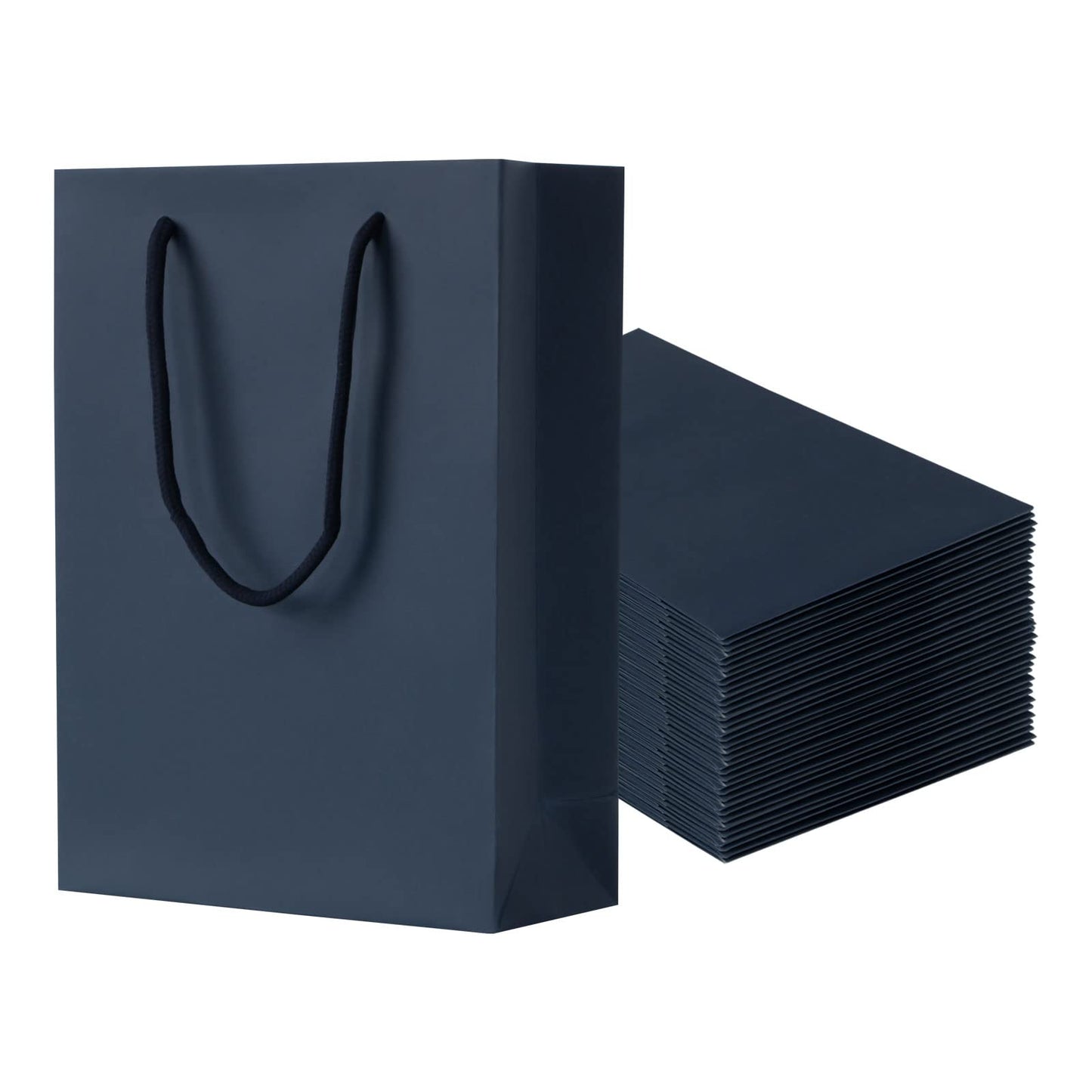 Sdootjewelry Navy Gift Bags - Kraft Paper With Handles, 50 Pack Heavy Duty Matte Tote, 7.5 x 3.1 x 10.2" Shopping, Party, Retail Bags