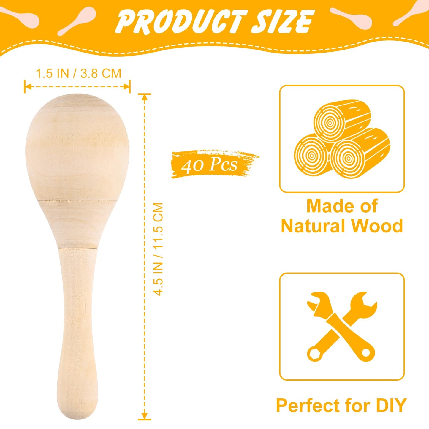 BOUBONI 40Pcs DIY Wooden Maracas for Kids, Mini Maracas for Mexican Fiesta Party Favors with 24Pcs Multicolor Pens, Cinco De Mayo Party Supplies