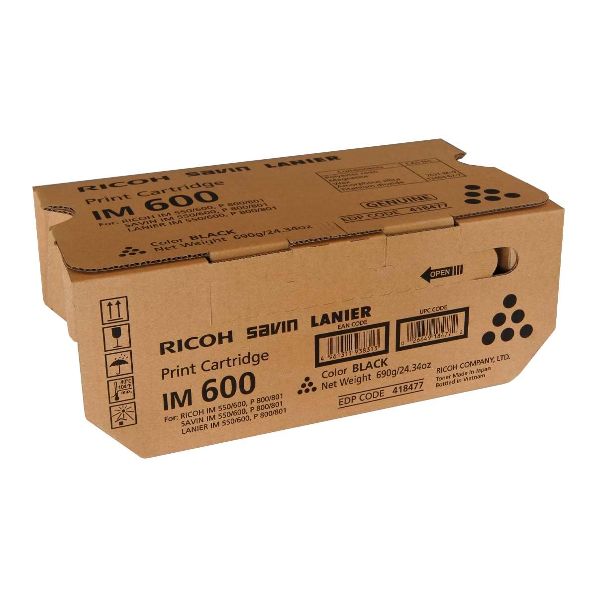 RICOH 418477 Black Print Cartridge IM 600 for P 800, P 801