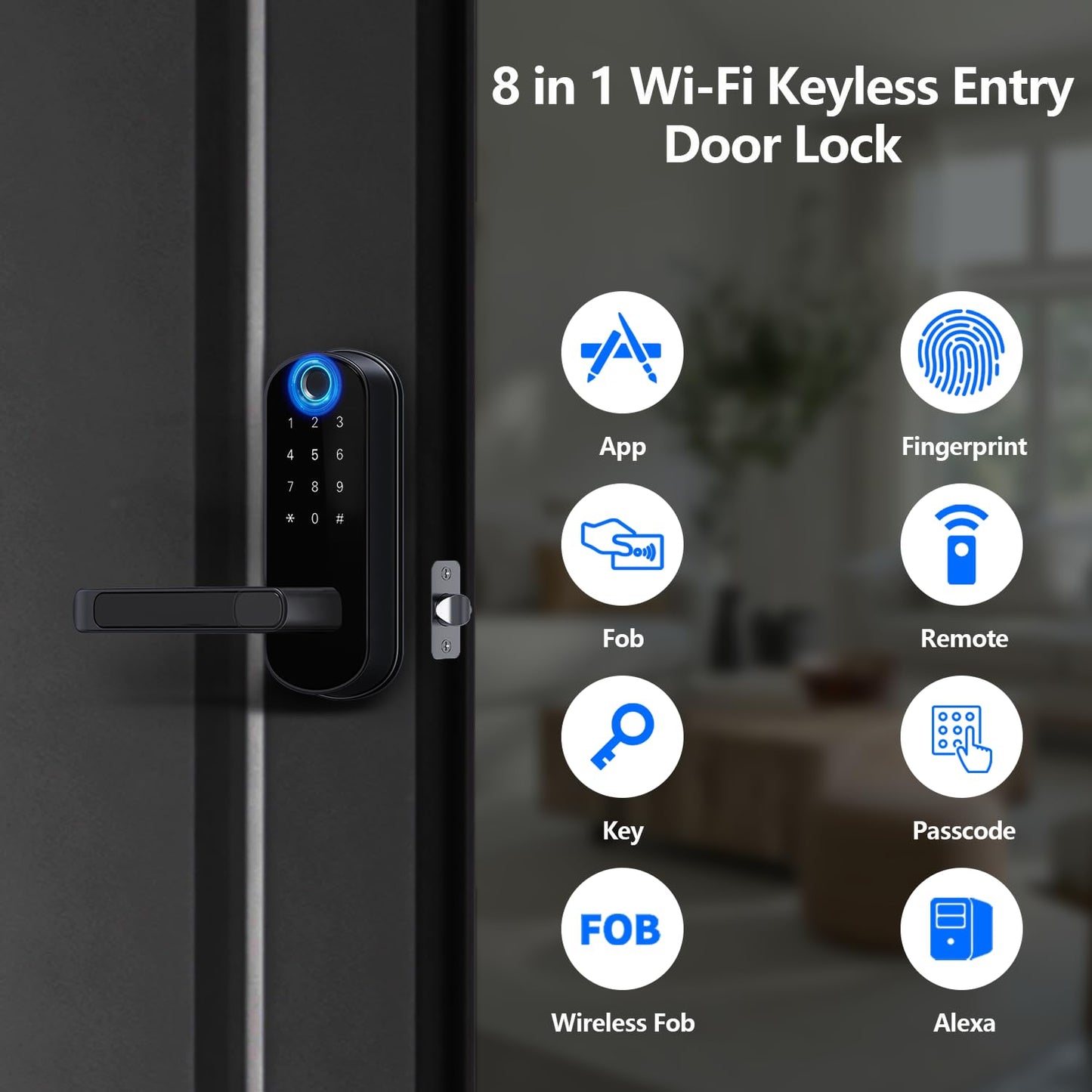 Keyless-Entry Fingerprint Smart Door Lock: Sifely Digital Electronic Lock with Code Passcode, Electric Door Knob, Biometric Handle, Perfect for Entry Doors, Bedroom Doors (Black Smart Lock)