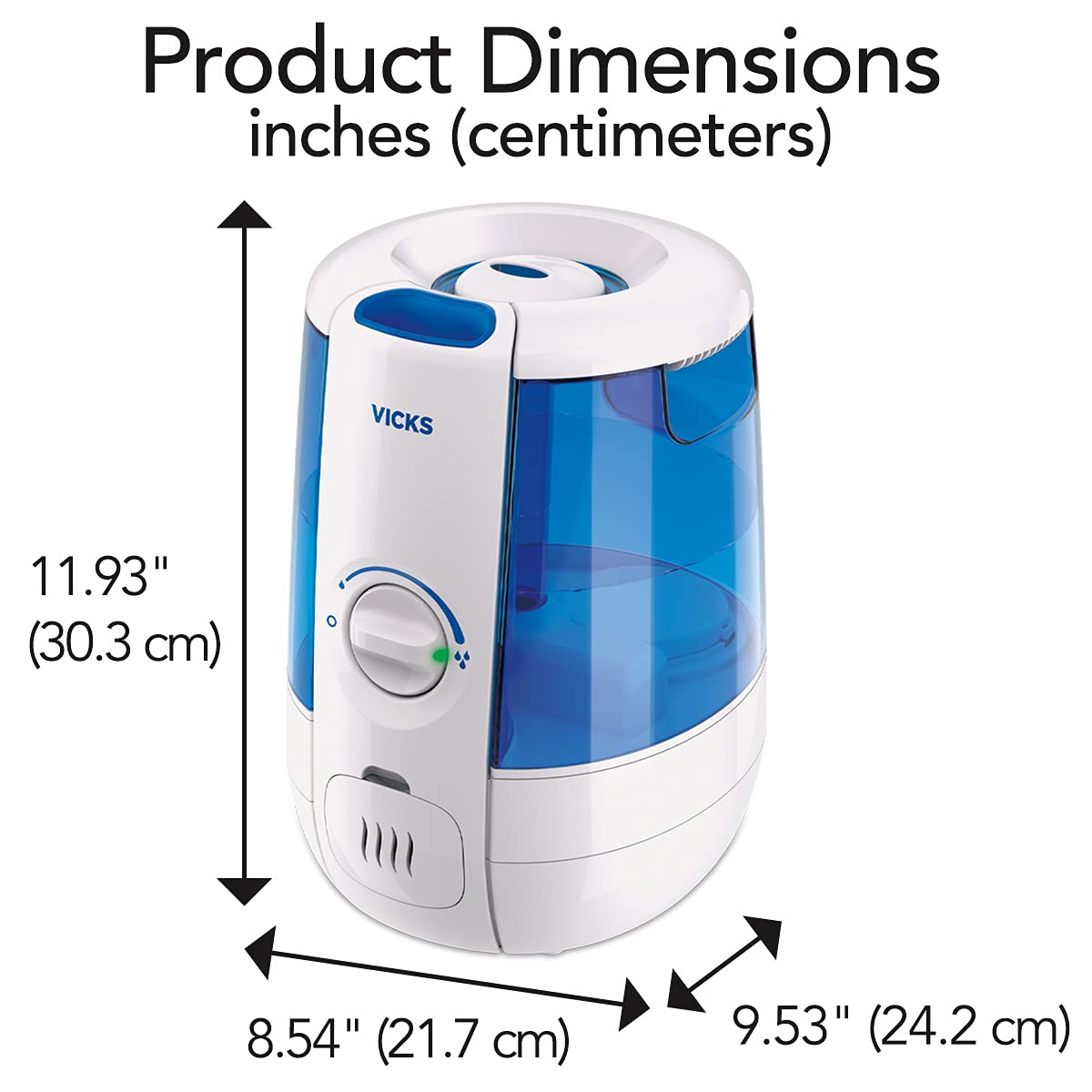 Vicks VUL600C CoolRelief Ultrasonic Cool Mist Humidifier, Medium Room Humidifier for Baby, Bedroom, Office Desk, with Variable Output Control, Scent Pad Slots, Inhalant Cup, Auto Shut-Off, 4.5L/1.2Gal