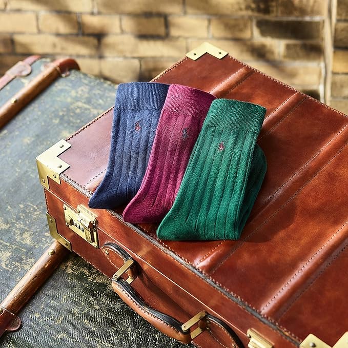 POLO RALPH LAUREN mens Assorted Pattern Dress Crew Socks - 3 Pair Pack - Soft and Lightweight Cotton Comfort, Khaki, 6-12.5