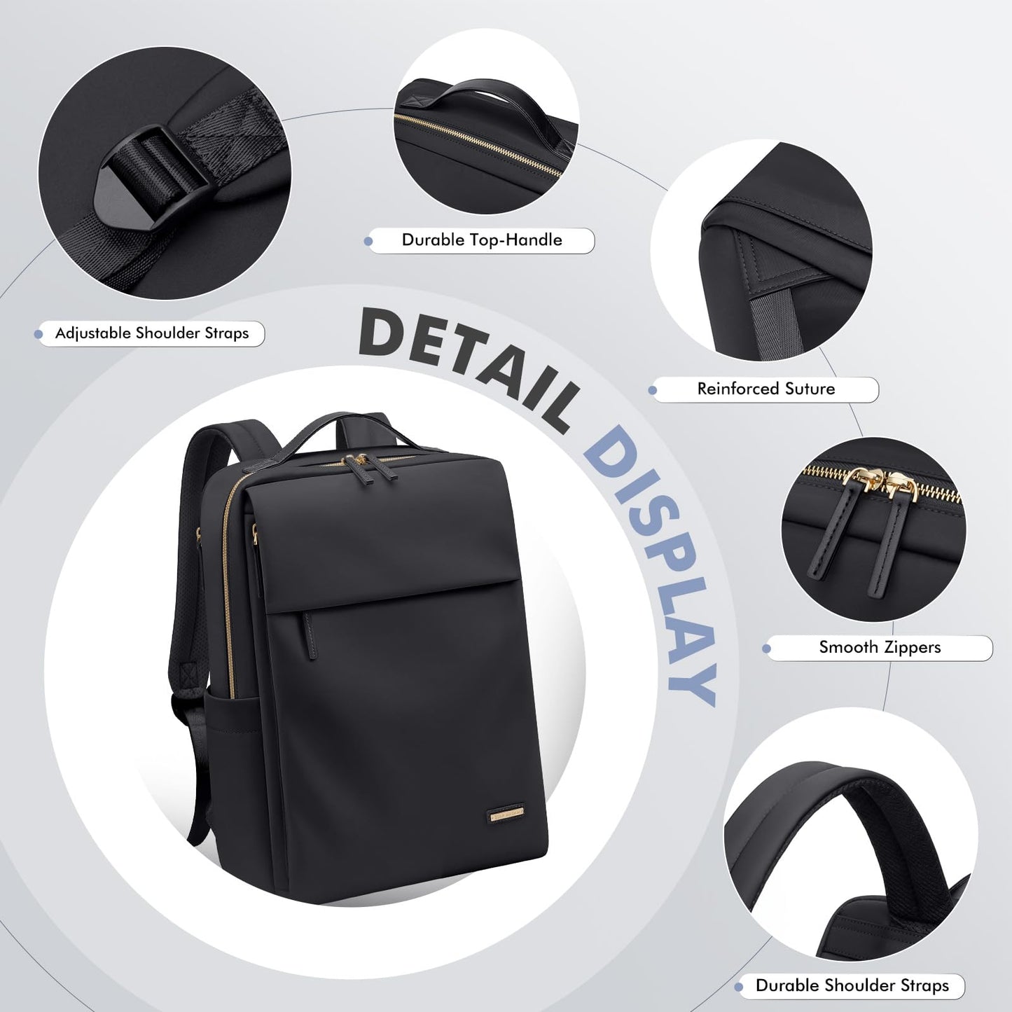 Travel Laptop Backpack for Women Airline Approved for Work College Travel Multi-Functional Casual Daypack Teacher Nurse Bags Fits 15.6 Inch Notebook (Black)