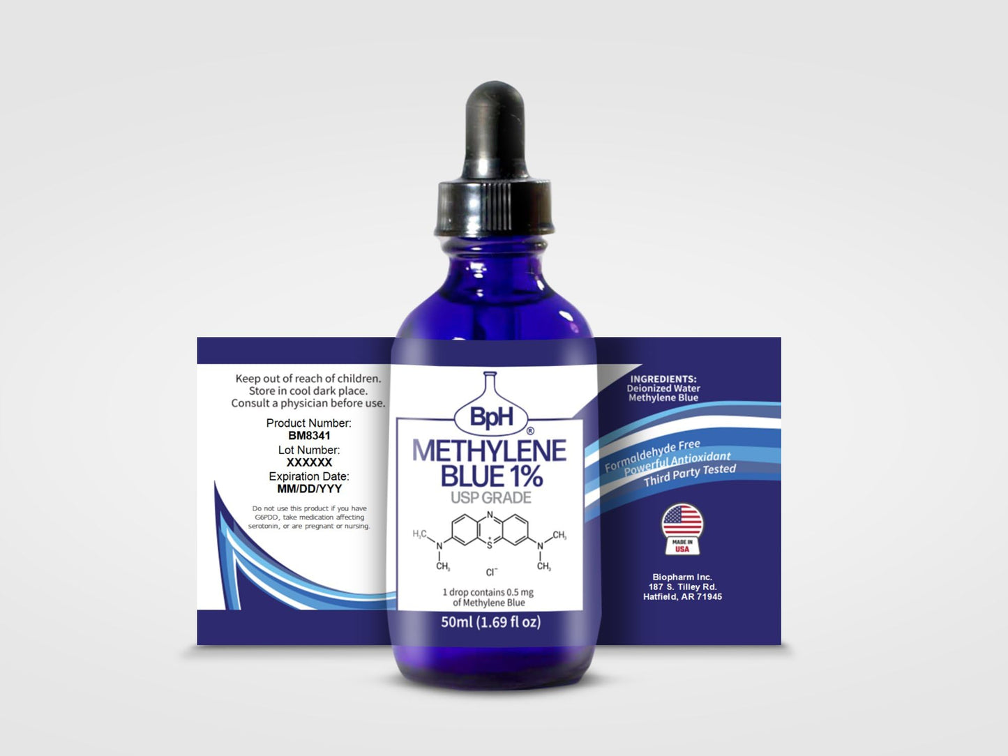 Biopharm Methylene Blue, 1% USP (Pharmaceutical) Grade: 2×50 mL Twin Pack Glass: 3rd Party Tested