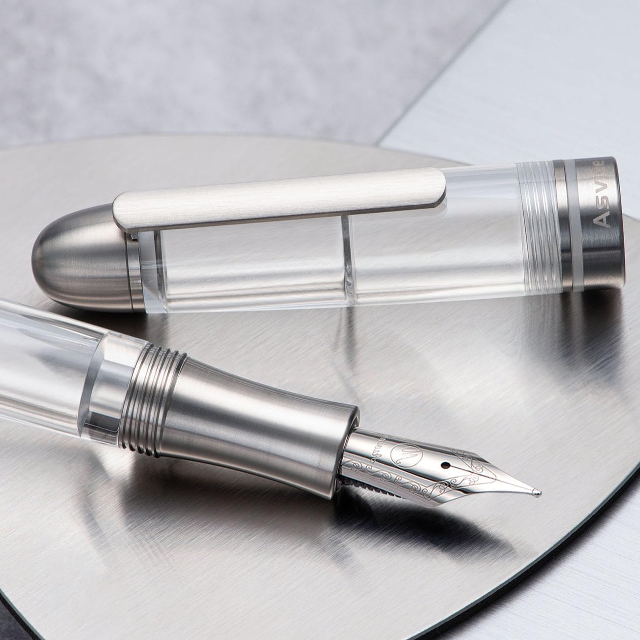 Asvine P36 Titanium Fountain Pen Piston Filling, Iridium Medium Nib Clear Transparent Acrylic Smooth Writing Pen Case Set