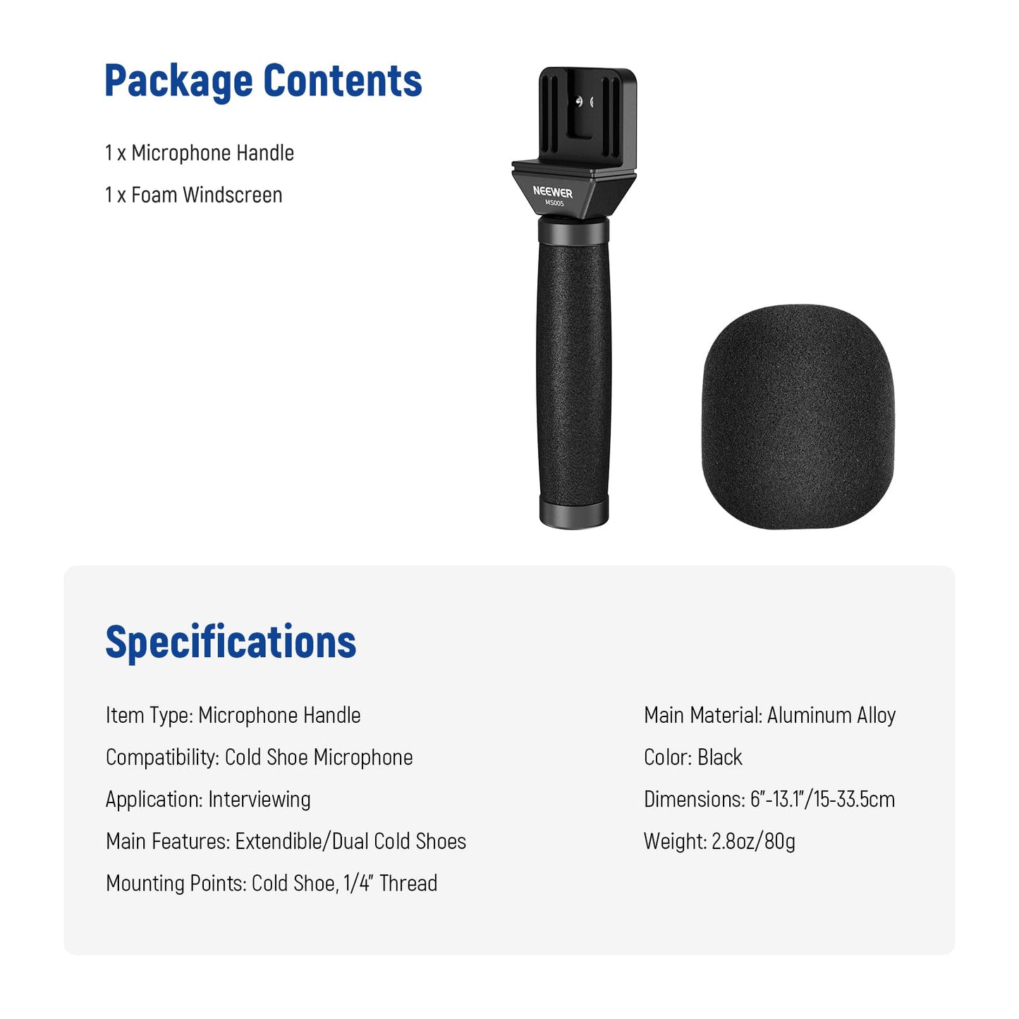 NEEWER 13"/33cm Telescopic Lavalier Microphone Handheld with Anti Off Cold Shoe Foam Windscreen Interview Mic Handle Compatible with Rode Wireless Go II DJI Mic CM31, MS005