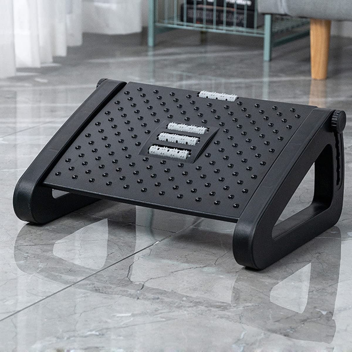 Techson Desk Footrest, Office Massage Texture and Roller Foot Rest with Non-Slip Legs, Ergonomic Adjustable 6 Height Tilting Foot Stool for Home, Office