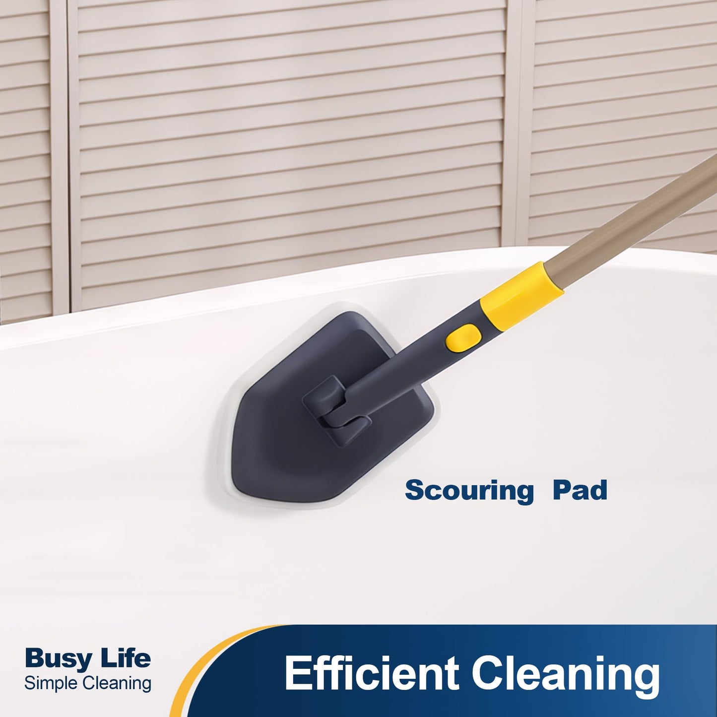 Yocada Tub Tile Scrubber Brush 2 in 1 Cleaning Brush 58.2 Inch Adjustable Telescopic Pole Stiff Bristles Scouring Pads for Cleaning Bathroom Kitchen Toilet Wall Tub Tile Sink Non Scratch