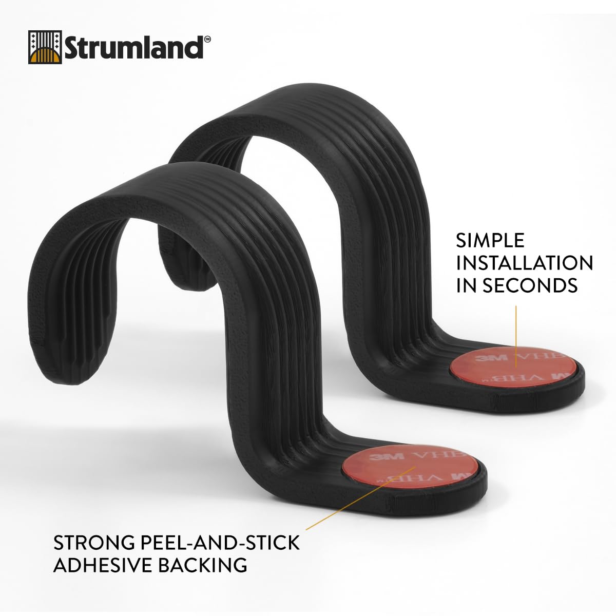 Strumland Music Cable Organizer Set (2-Pack) – Peel-and-Stick Cable Hooks for Guitar, Instrument, and Studio Cables, Adhesive Backing for Desks, Amps, & Surfaces (Pitch Black)