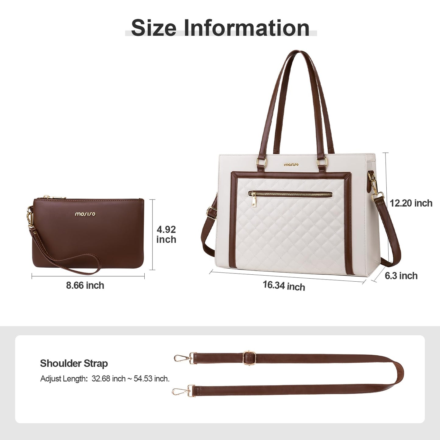 MOSISO Laptop Tote Bag for Women, 15.6 inch PU Leather Rhombus Quilted Tote Crossbody Handbag, Large Capacity Waterproof Briefcase Shoulder Computer Bag for Teacher College Work Business Office, Brown