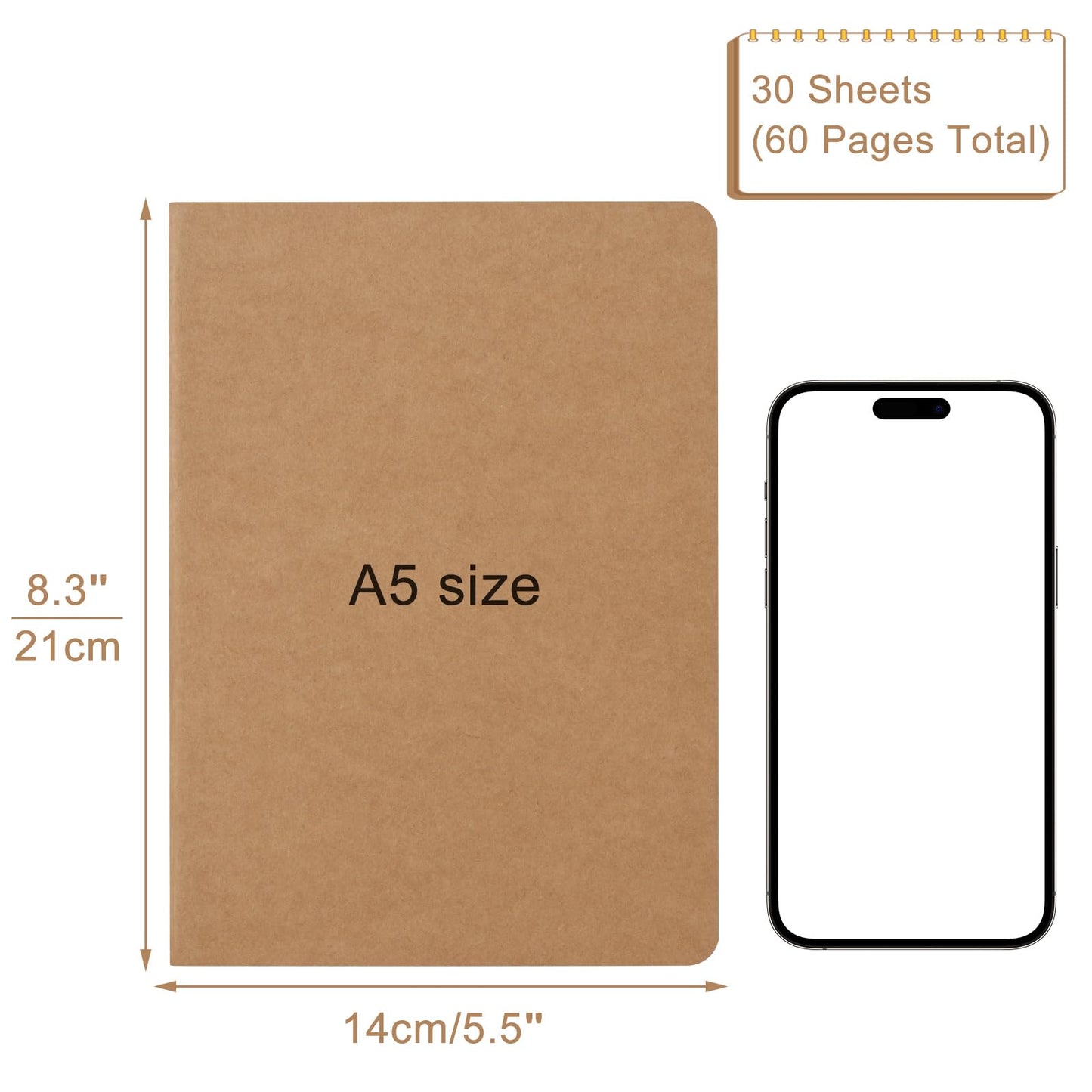 ZCZN A5 Blank Notebook 36 Pack, Kraft Journals Notebooks 60 Pages(30 Sheets), 8.15 * 5.5 Inches Unlined Notebook, Bulk Diary, Subject, Memo Notebooks for Work, School, Office