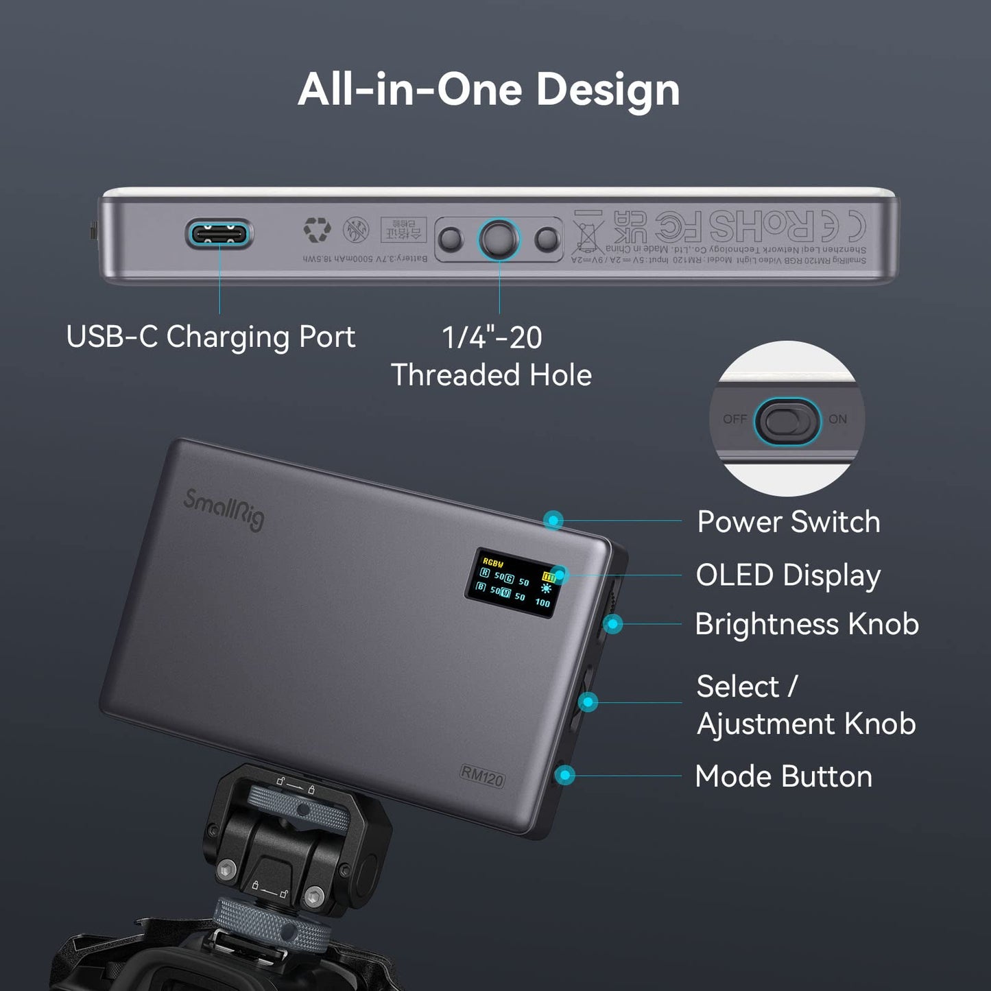 SmallRig RM120 RGB Video Light Portable On Camera Light,5000mAh Long Battery Life,Professional Video Conference Lighting 2500K-8500K 98+ CRI Full Color LED Light Panel for TikTok,Photography 3808