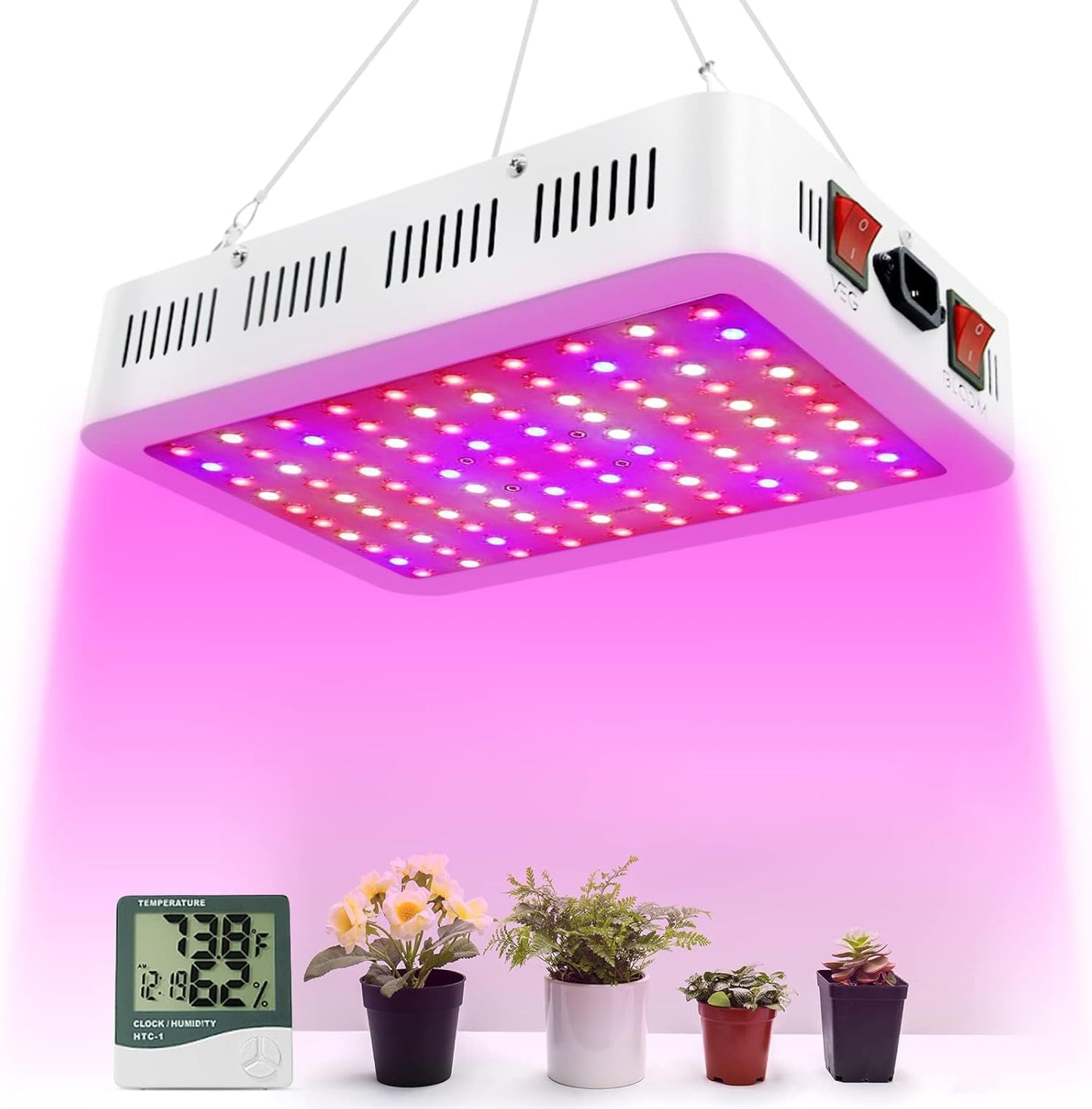 LED Grow Light, Full Spectrum Daisy Chain Function Seedling Veg Bloom Three Modes Growing Lamp for Indoor Plants with Temperature Hygrometer 3.5x3.5/4.5x4.5ft (3F1000)