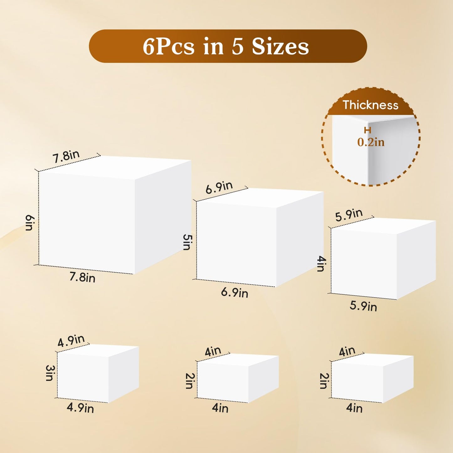 6PCS Buffet Risers,Food Display Stands,for Buffet Table,White Acrylic Cube Boxes Nesting Risers,Hollow Bottoms,for Cake Catering Dessert Party(8",7",6",5",4",4")