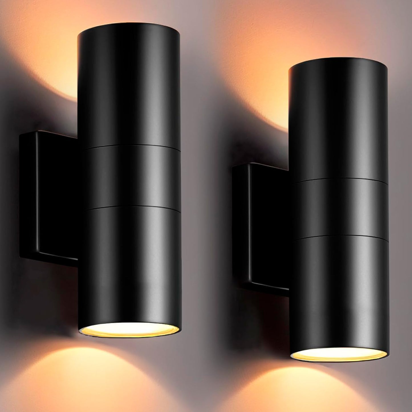 CSACCT LIGHT 20W Modern Outdoor Wall Lights, 2700K 3000K 3500K 4000K 5000K Waterproof LED Up Down Lighting, 2000LM Black Aluminum Cylinder Exterior Fixture for Home Porch Garage Patio, 2 Pack