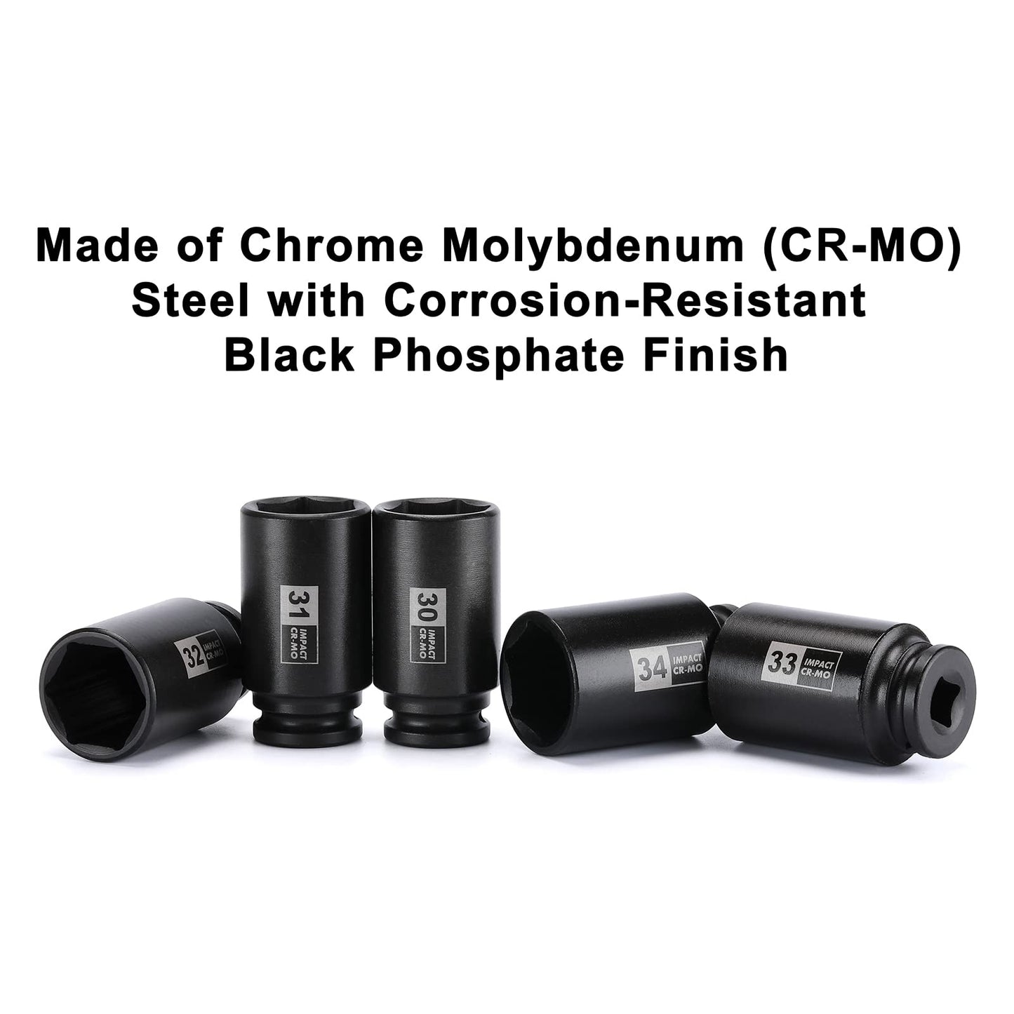 Mayouko 9PCS 1/2 Inch Drive Deep Metric Impact Socket Set, 29mm - 38mm, Spindle Axle Nut Sockets, Metric, Deep, 6-Point, CR-MO