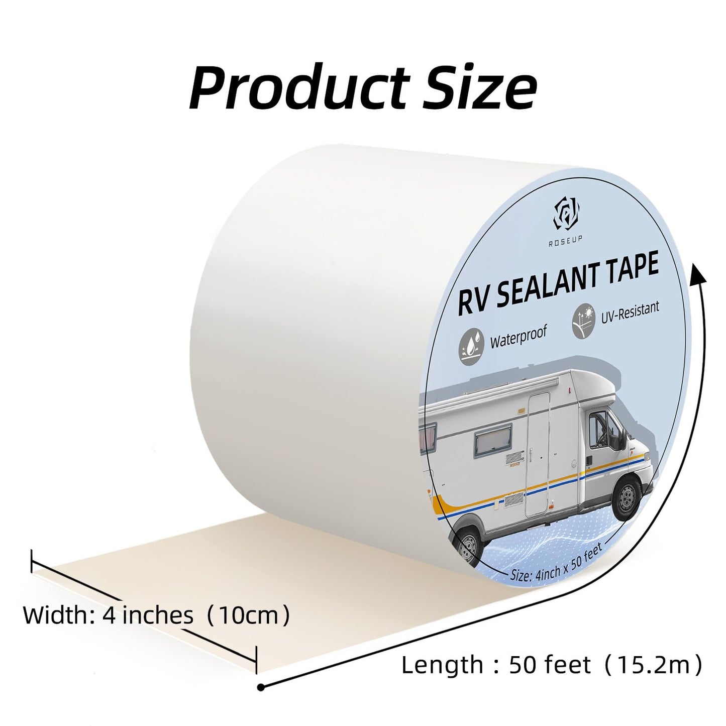 ROSEUP RV Roof Sealant Tape,4" x 50 ft RV Repair Seal Tape for Camper Roof Repair, Trailer Roof Sealant, Stop Camper Roof Leaks, UV-Resistant, Weatherproof